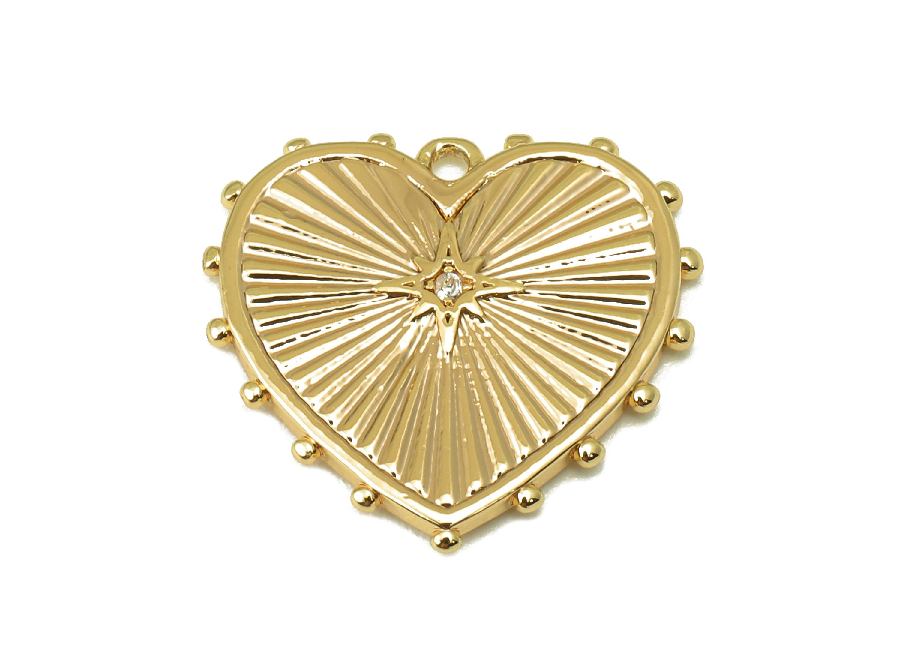 Brass Heart Charm- Brass Dot Pendant -Star Zircon Nacklace-Heart Zircon Pendant-For Nacklace -Jewelry Supplies-17.22x 17.29 x 1.77mm-RGP6188 - DOMEDBAZAAR