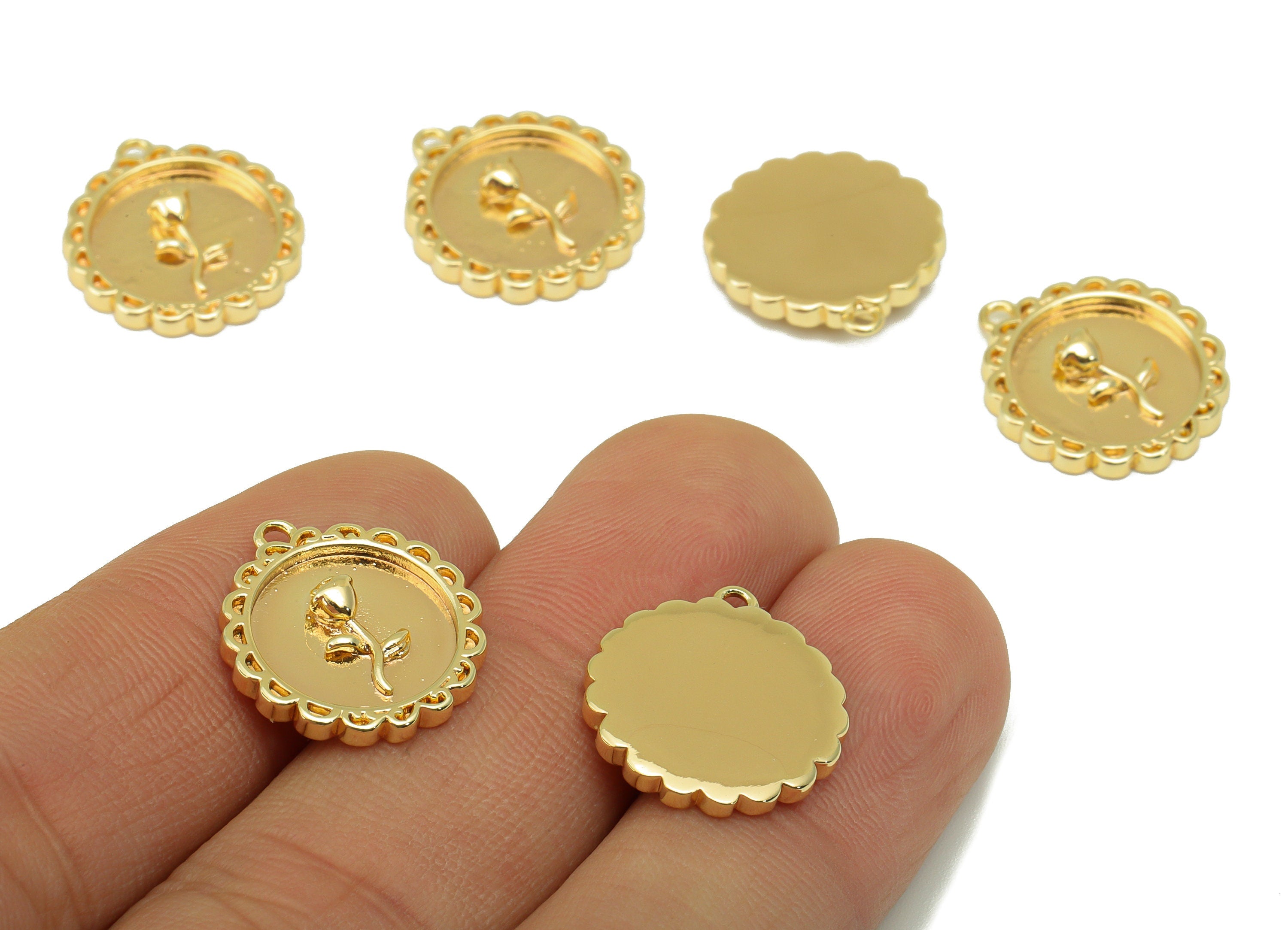 Brass Rose Earring Charm - Brass Lace Round Pendant - Flower Circle Earrings - 18k Gold Plated Brass-Jewelry Making-17.5x15.9x1.97mm-RGP6214 - DOMEDBAZAAR