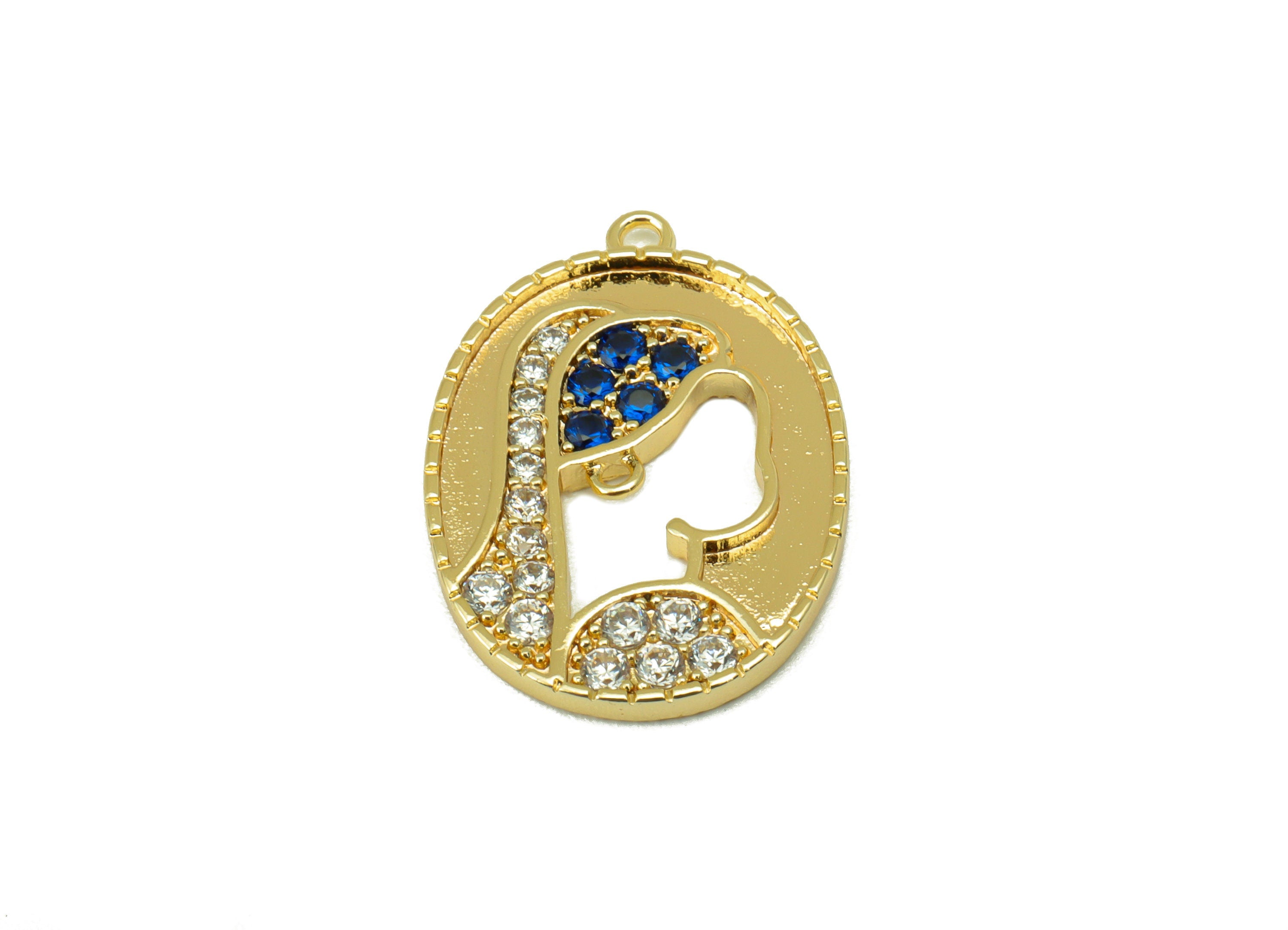 Brass Ellipse Earring Charm - Brass CZ Portrait Pendant - Cubic Zirconia Woman Charm - For Necklace -18k Gold Plated-23x16x1.85mm-RGP6215 - DOMEDBAZAAR