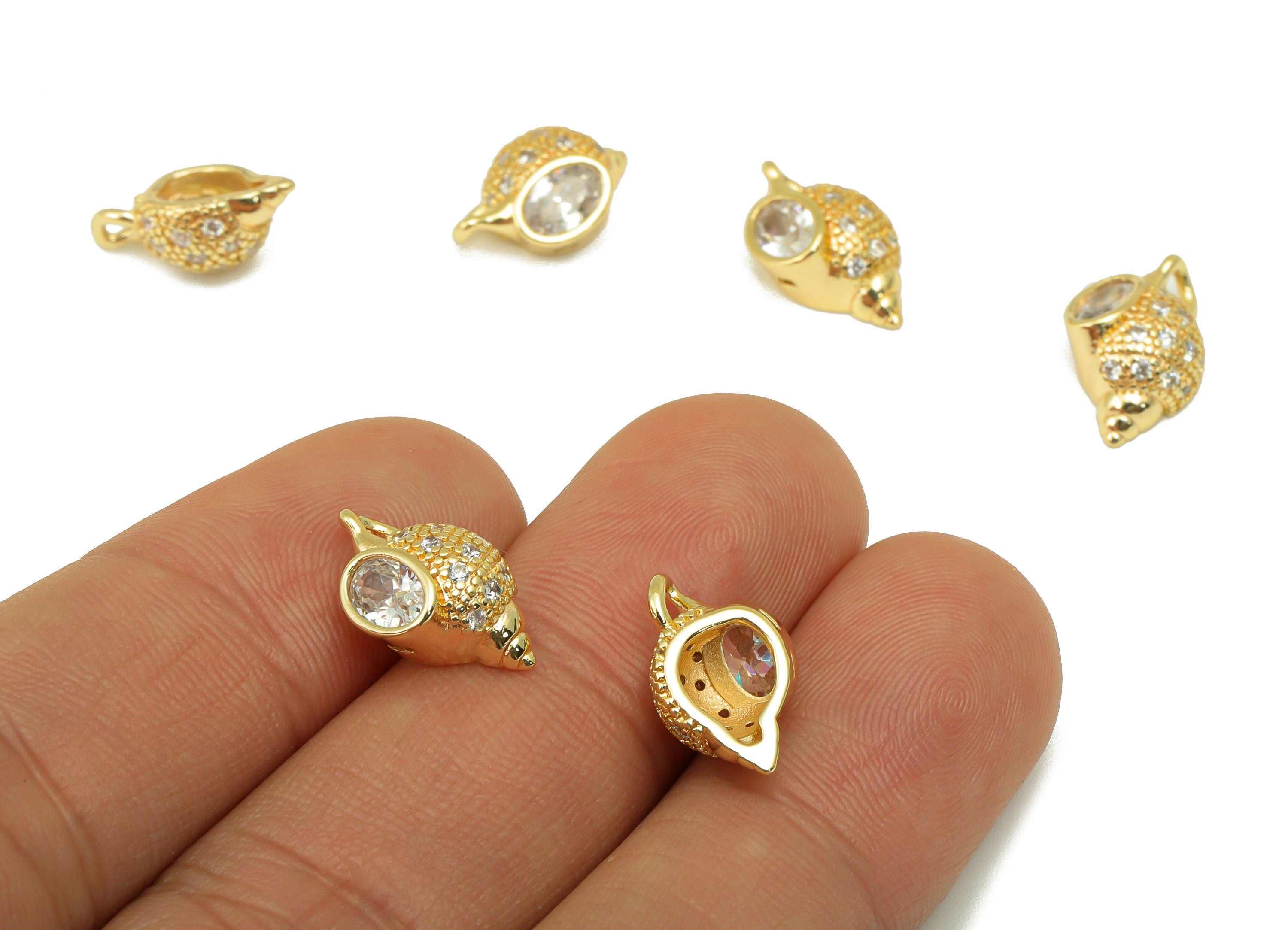 Brass Conch Earring Charm - Brass CZ Seashell Pendant - Cubic Zirconia Marques Charm - For Necklace -18k Gold Plated-14.5x 9.67x2mm-RGP6216 - DOMEDBAZAAR