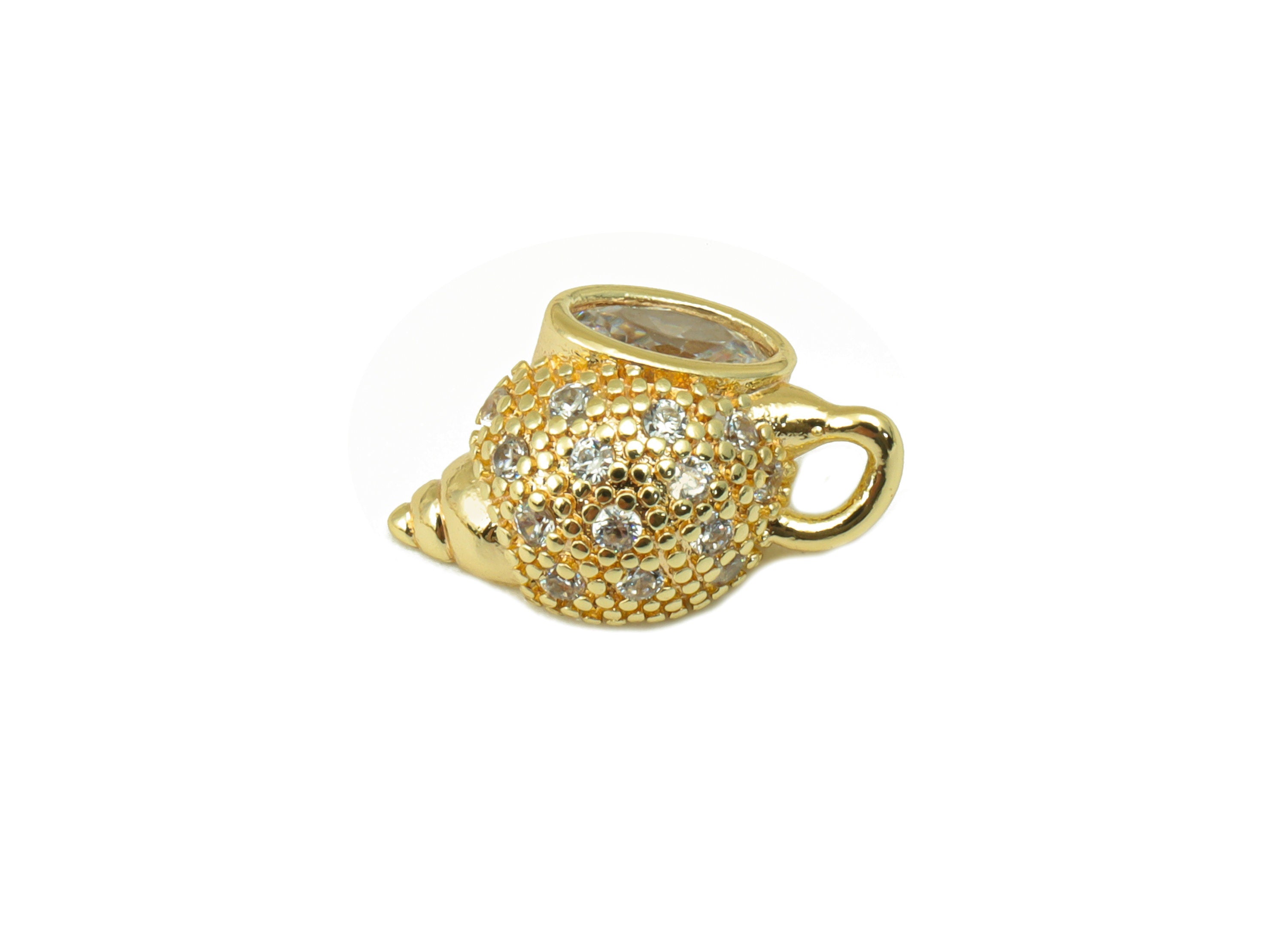 Brass Conch Earring Charm - Brass CZ Seashell Pendant - Cubic Zirconia Marques Charm - For Necklace -18k Gold Plated-14.5x 9.67x2mm-RGP6216 - DOMEDBAZAAR