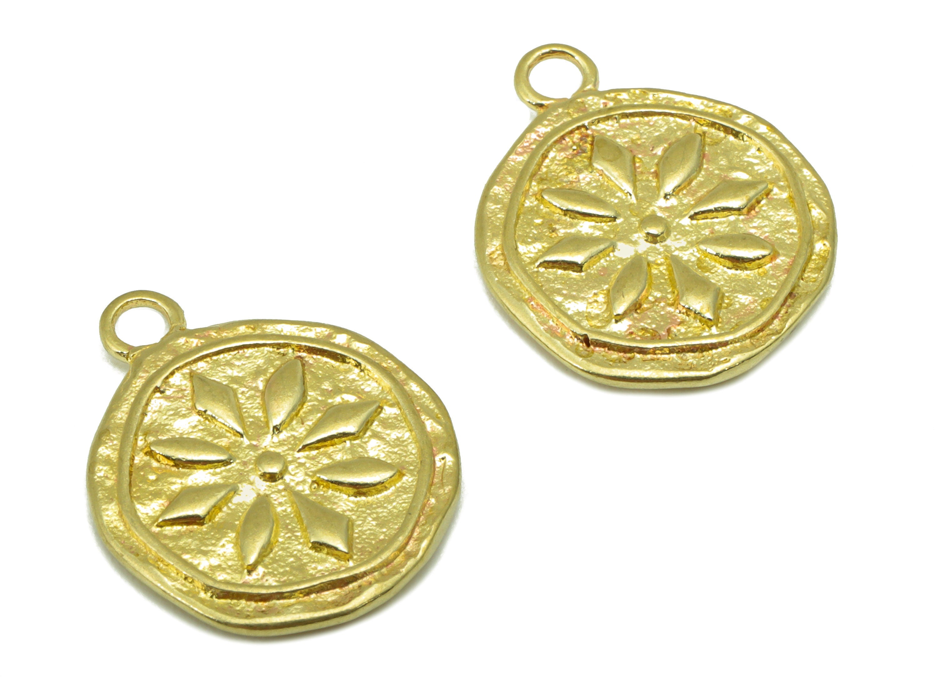 Brass Round Earring- Raw Brass - Bent Round Flower Charm- Earring Pendant -- Jewelry Supplies - 17x 13x 1.69mm PP8488 - DOMEDBAZAAR