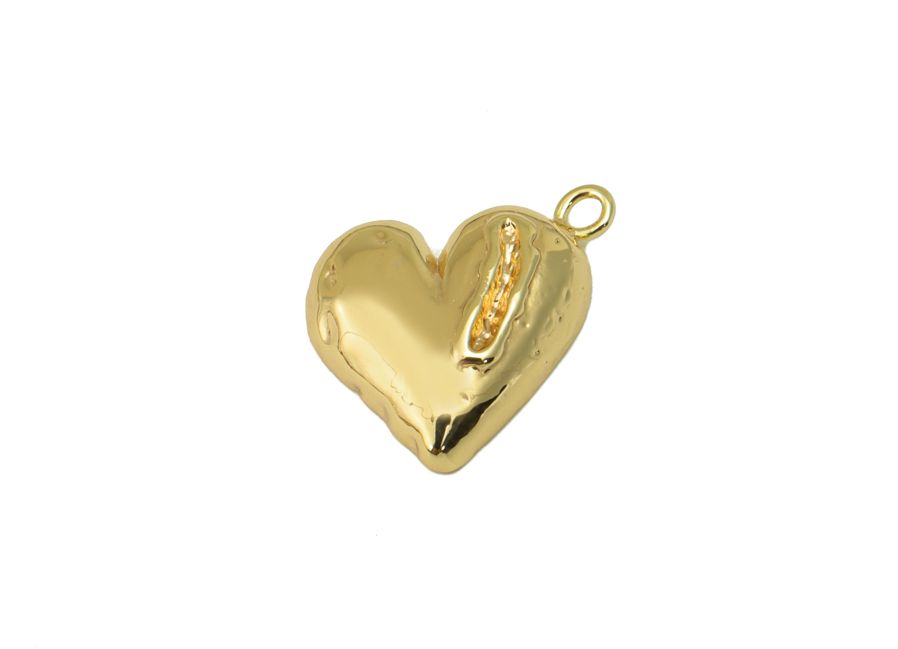 Brass Heart Earrings Charm - Broken Heart Pendant - for Necklace-Jewelry making-For Necklace - 18k Gold Plated - 15x11 x 1.95mm- RGP6228 - DOMEDBAZAAR