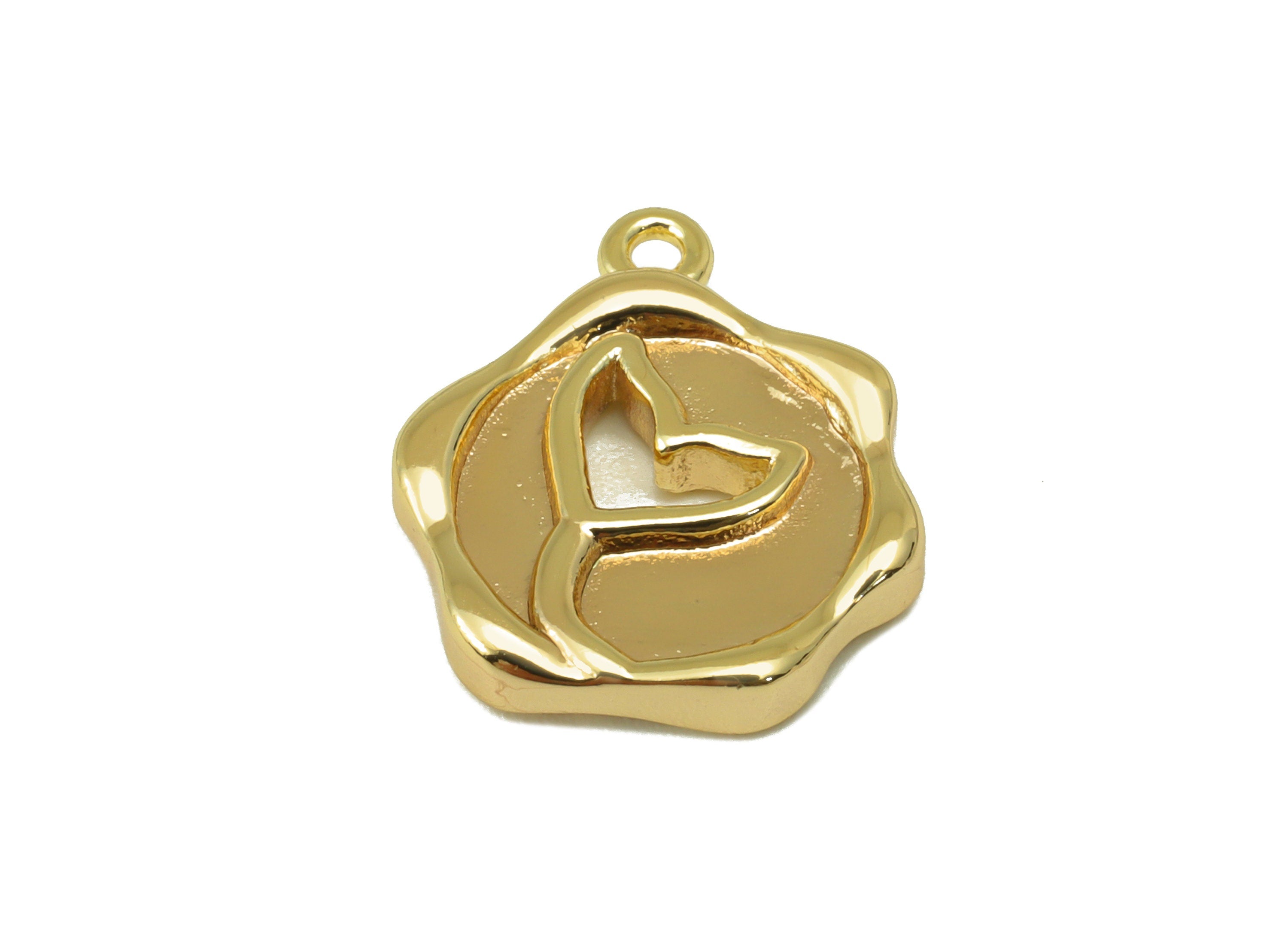 Brass Bud Earrings Charm - Round Semi Leaf Pendant - Botanical Earring Charm - For Necklace - 18k Gold Plated -16.2x 17.79x 2.77mm- RGP6234 - DOMEDBAZAAR
