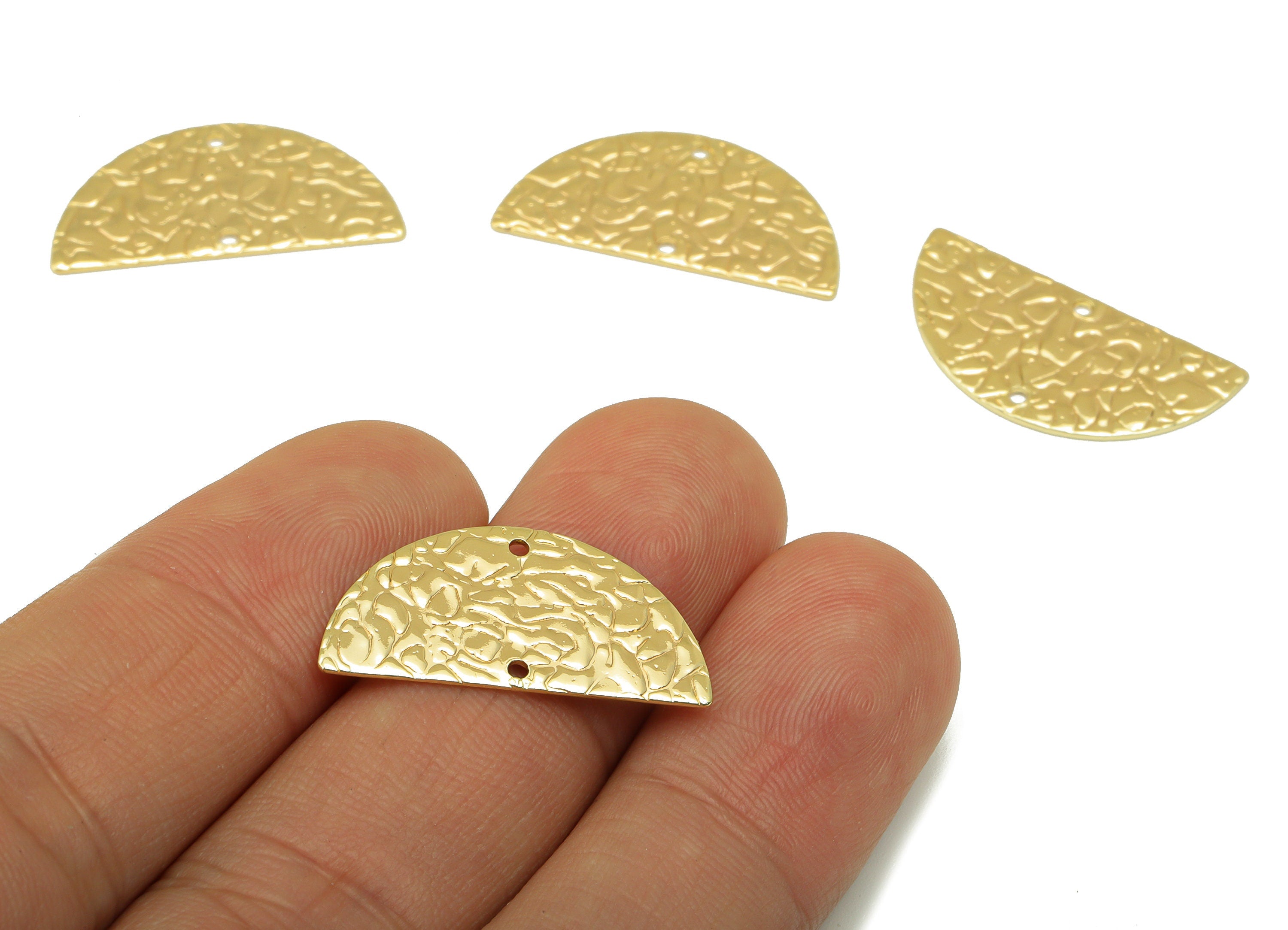 Brass Half Moon Connector - Brass Textured Connector- 18K Real Gold Plated Brass - Jewelry Making Accessoires - 25x 12.57x 0.77mm - RGP6258 - DOMEDBAZAAR