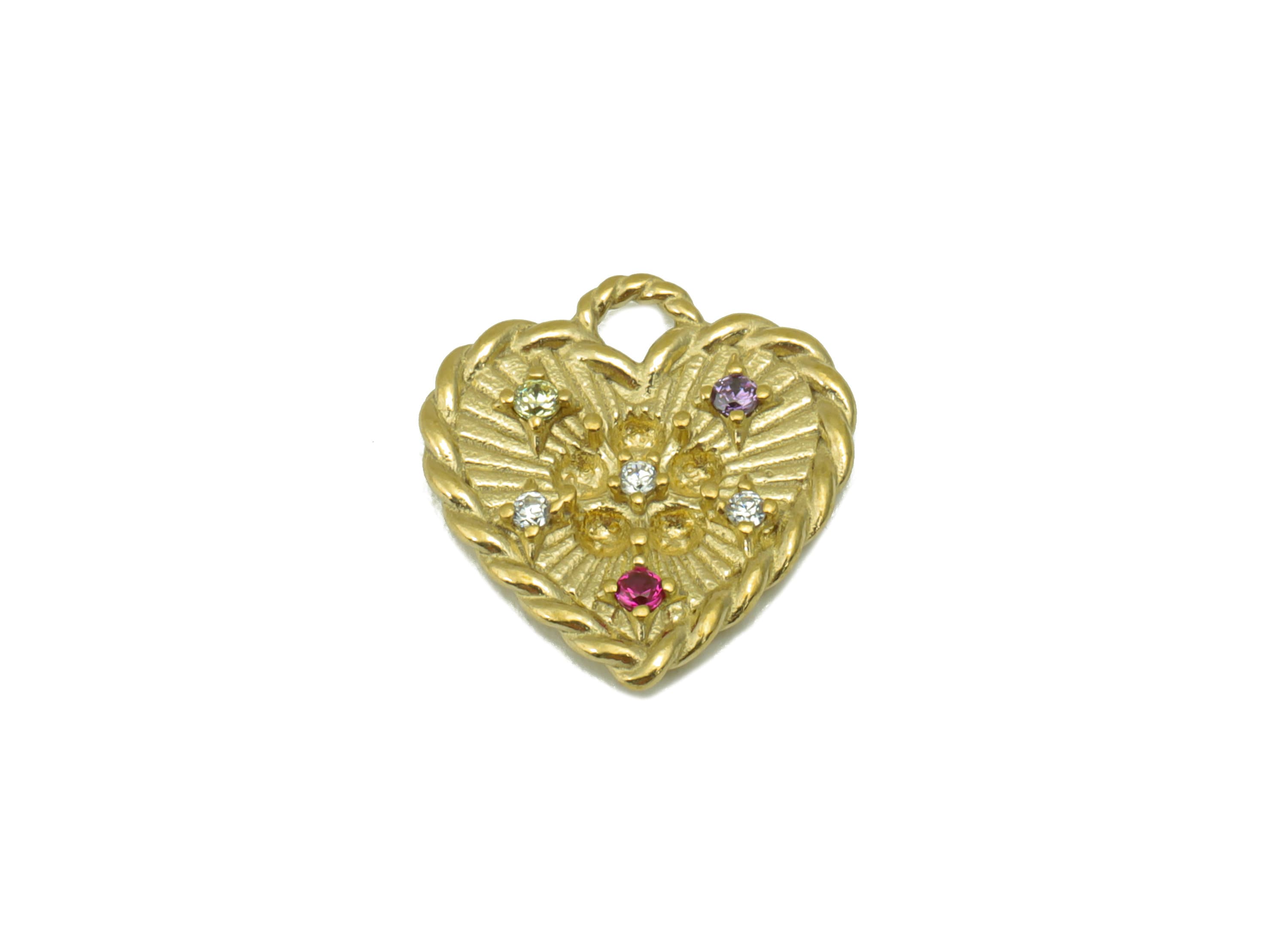 Brass Heart Charm - Raw Brass- Cubic Zirconia Charm - Chain Flower Earring Pendant - For Necklace - 14 x 13x 2.1mm-PP8448 - DOMEDBAZAAR