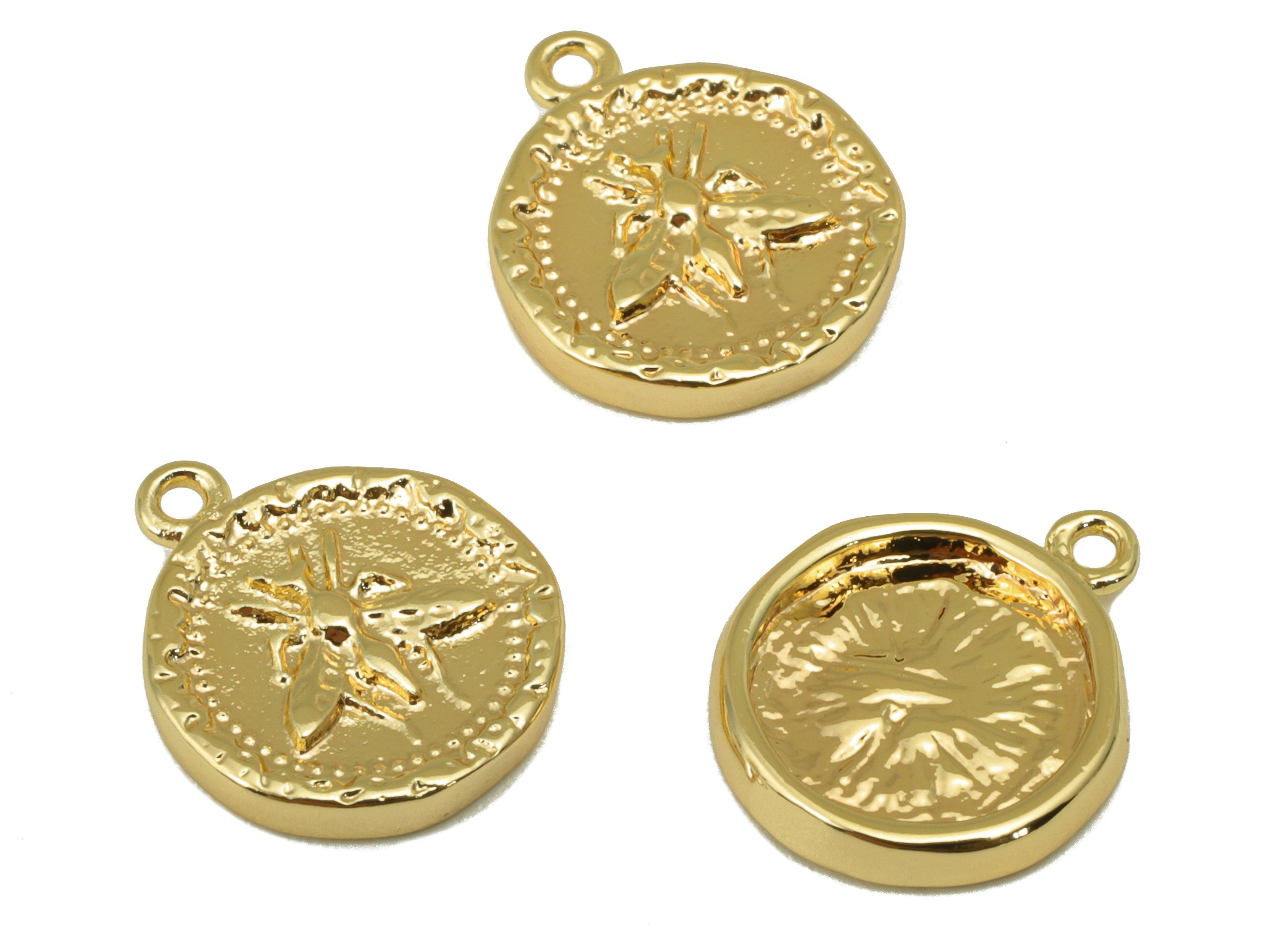 Brass Moth Earring Charm - Brass Insect Earring Charm - Animal Earring Charm - For Necklace- 18K Real Gold Plated - 13.38x11.3x2mm- RGP6277 - DOMEDBAZAAR