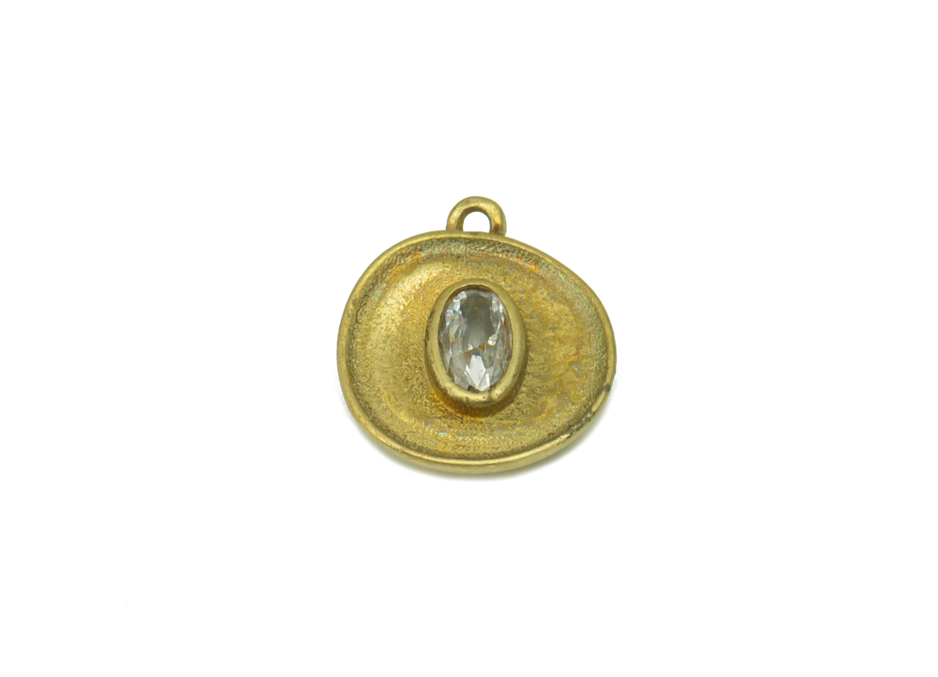 Brass Round Earring - Raw Brass - Bent Round Cubic Zircon Charms - Earring Pendant --Jewelry Making Supplies-12 x10x 2.78mm-PP8501 - DOMEDBAZAAR