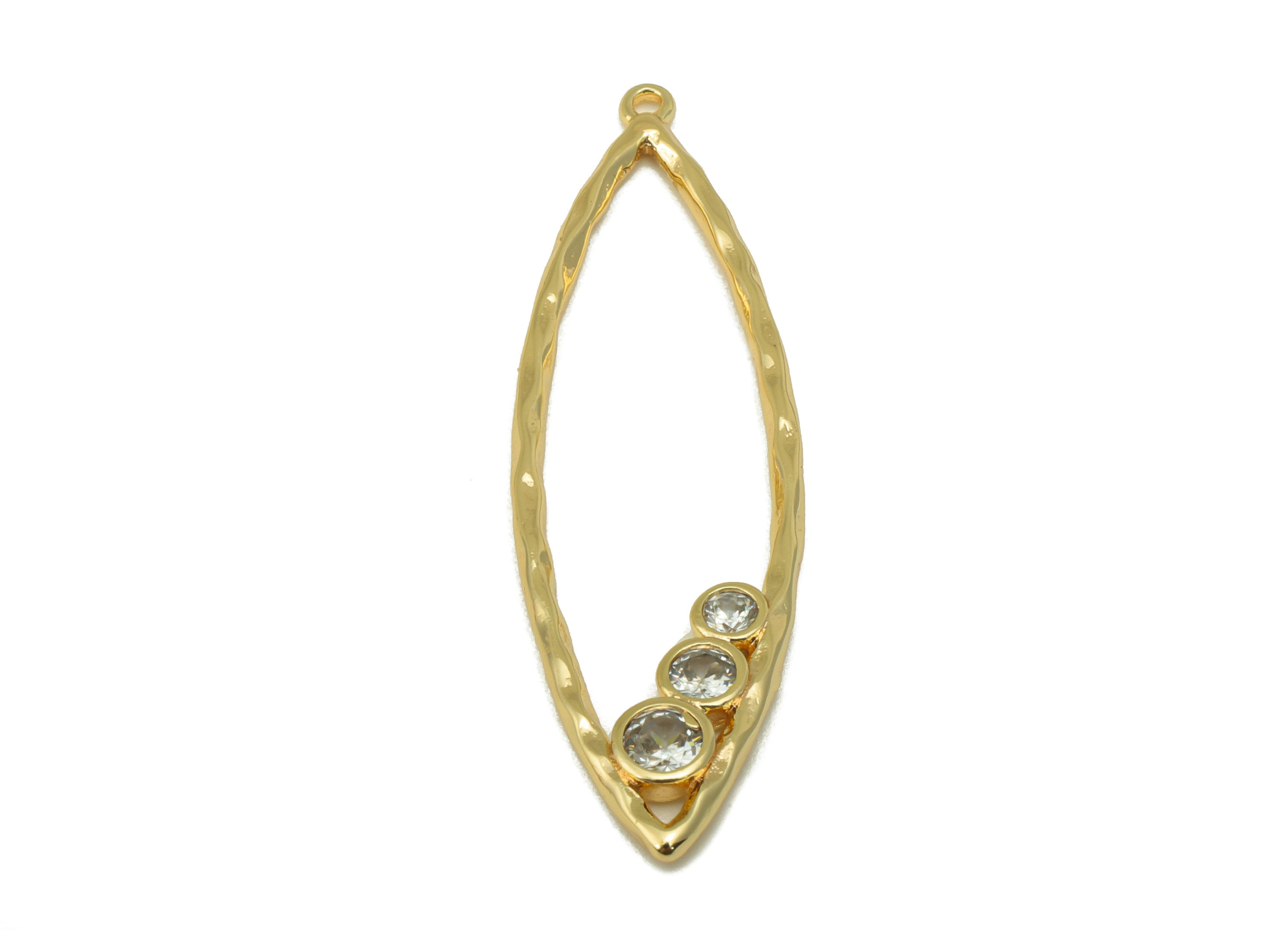 Brass Rhombus Charm - Brass Marquies Earring Charm -Cubic Zirconia Earring Charm - For Necklace- 18K Real Gold Plated -42x13x1.56mm- RGP6278 - DOMEDBAZAAR
