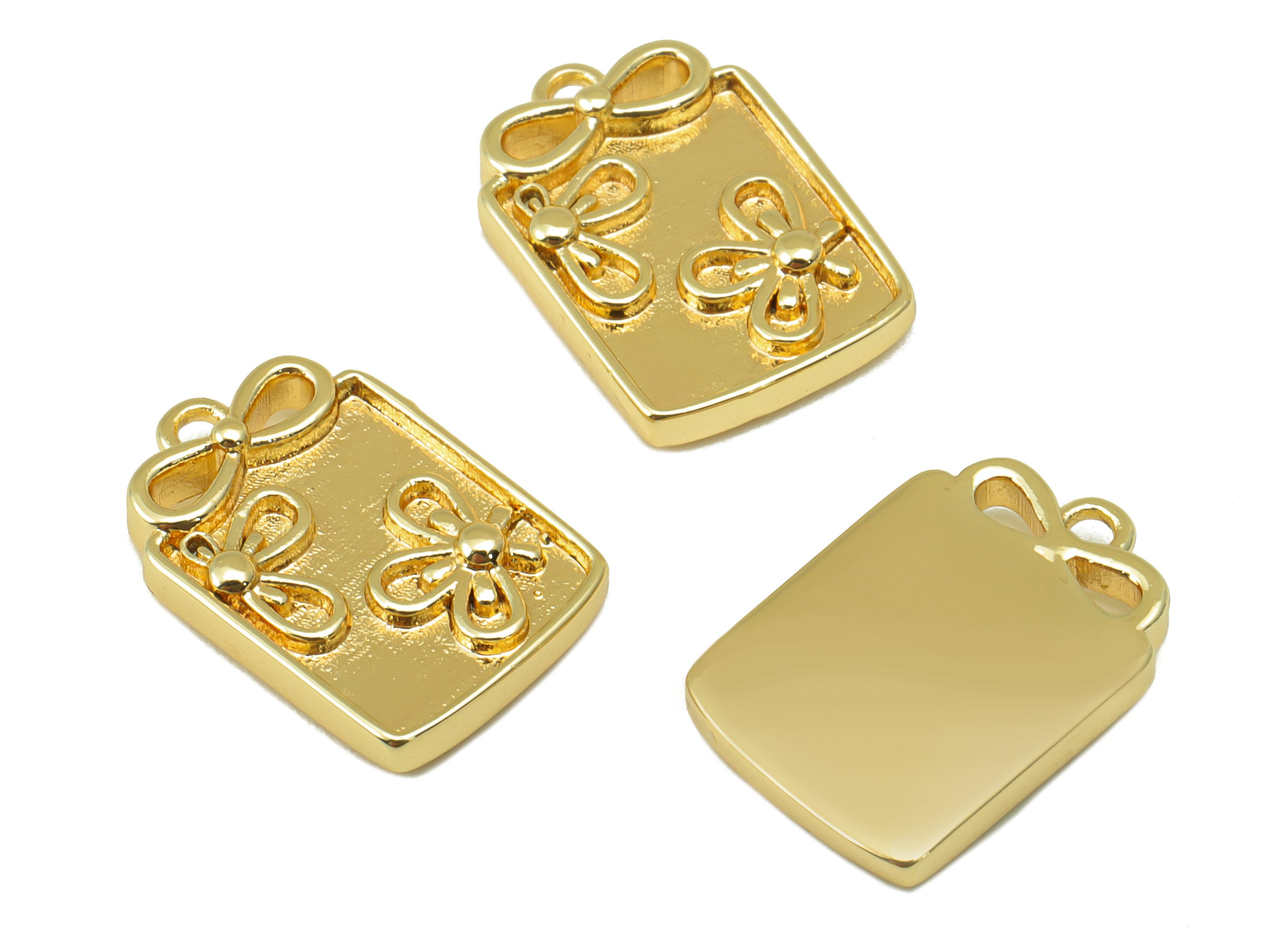 Brass Flower Charm - Brass Daisy Earring Charm -Butterfly Bow Earring Charm - For Necklace- 18K Real Gold Plated -16.89x11.4x2.49mm- RGP6286 - DOMEDBAZAAR