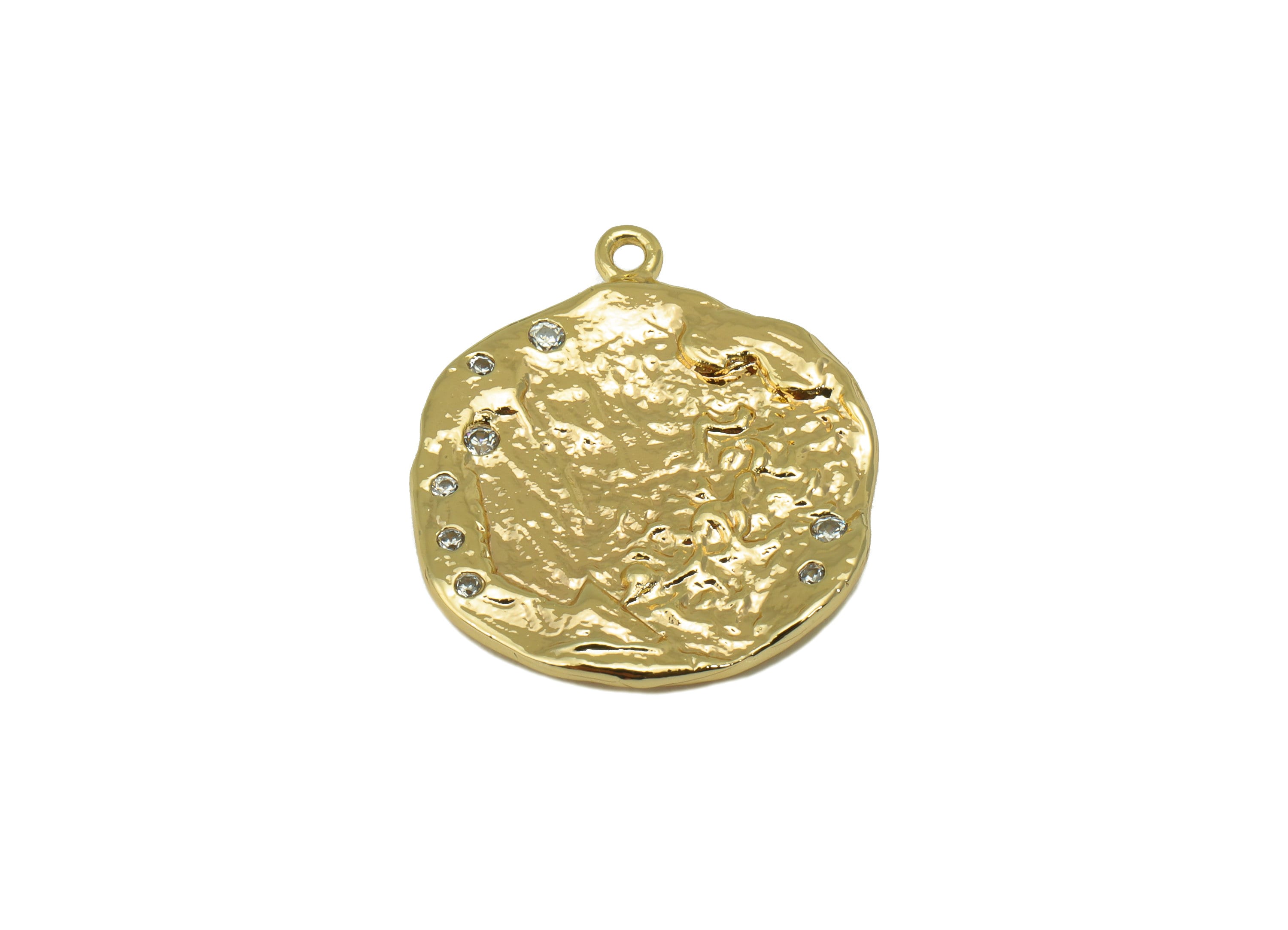 Brass Textured Earring Charm - Hammered CZ Charm - Cubic Zirconia Charm - For Necklace - 18K Real Gold Plated -22x 18.43 x 1.91mm -RGP6289 - DOMEDBAZAAR