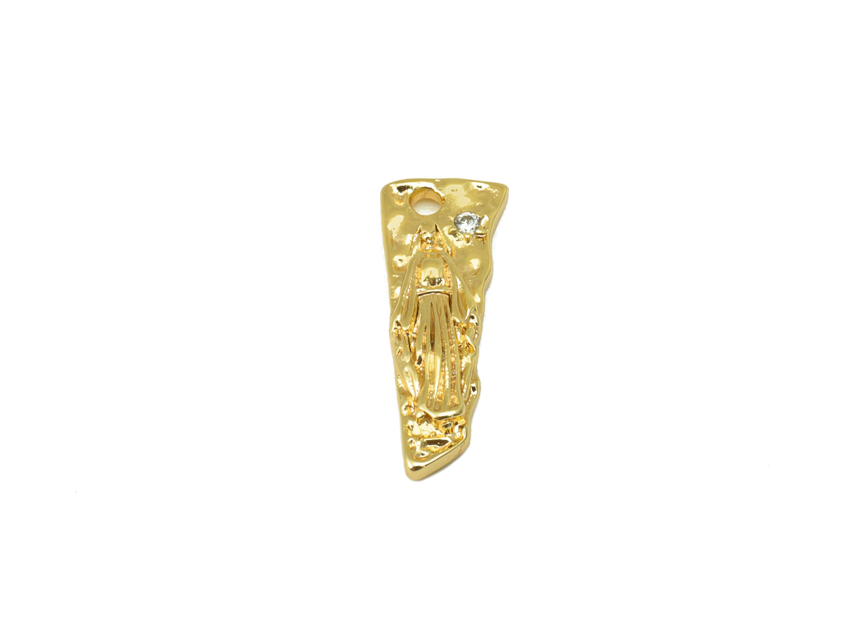 Brass Hammered Earring Charm - Textured Angle Pendant - CZ Earring - Cubic Zirconia for Necklace-18K Real Gold Plated- 17x7x2mm-RGP6295 - DOMEDBAZAAR