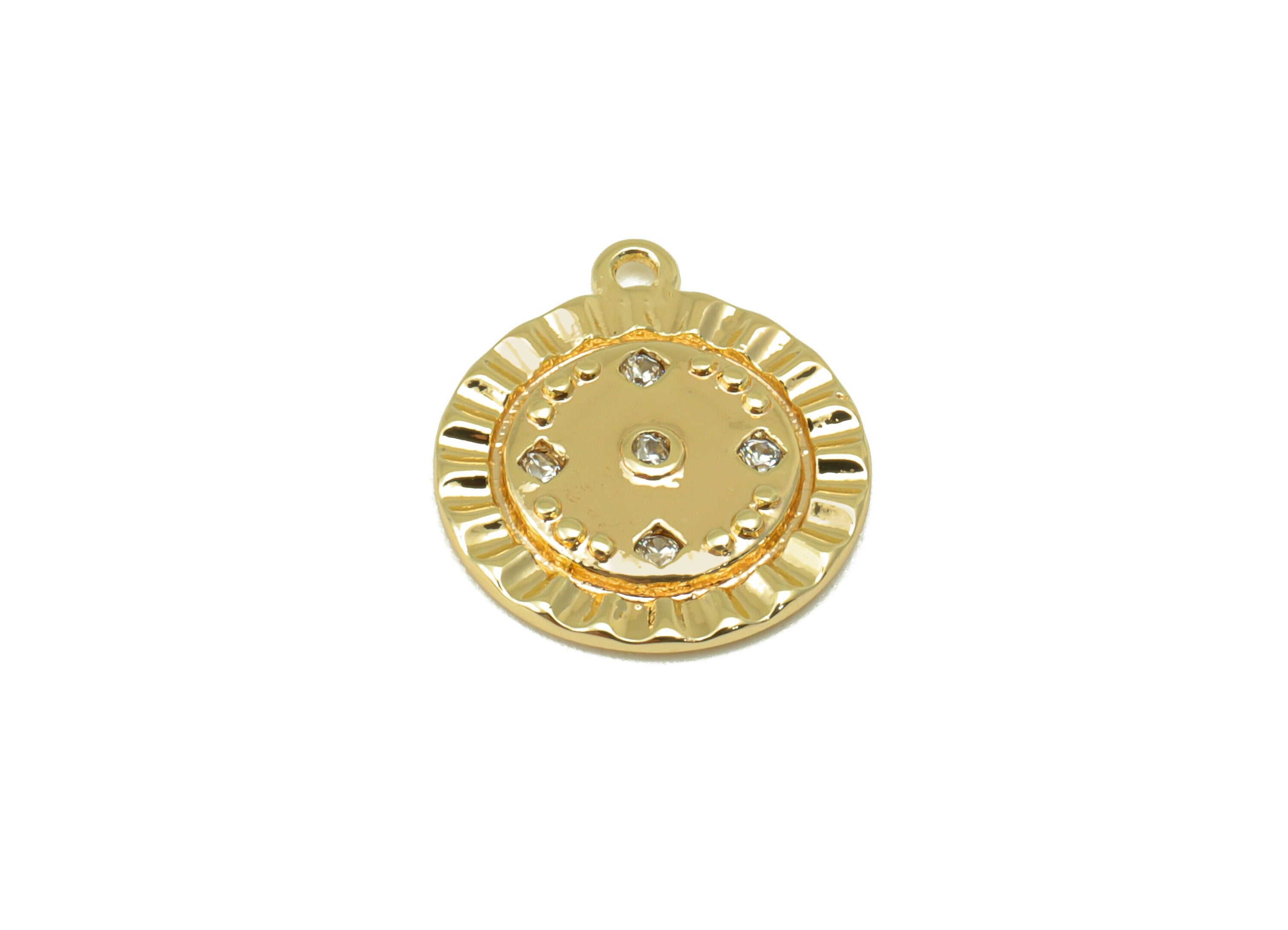 Brass Round Charm - Brass Cubic Zirconia Charm - Lace Dot Earring Charm - For Necklace - 18K Real Gold Plated - 14.45x13mm x 1.64mm-RGP6310 - DOMEDBAZAAR