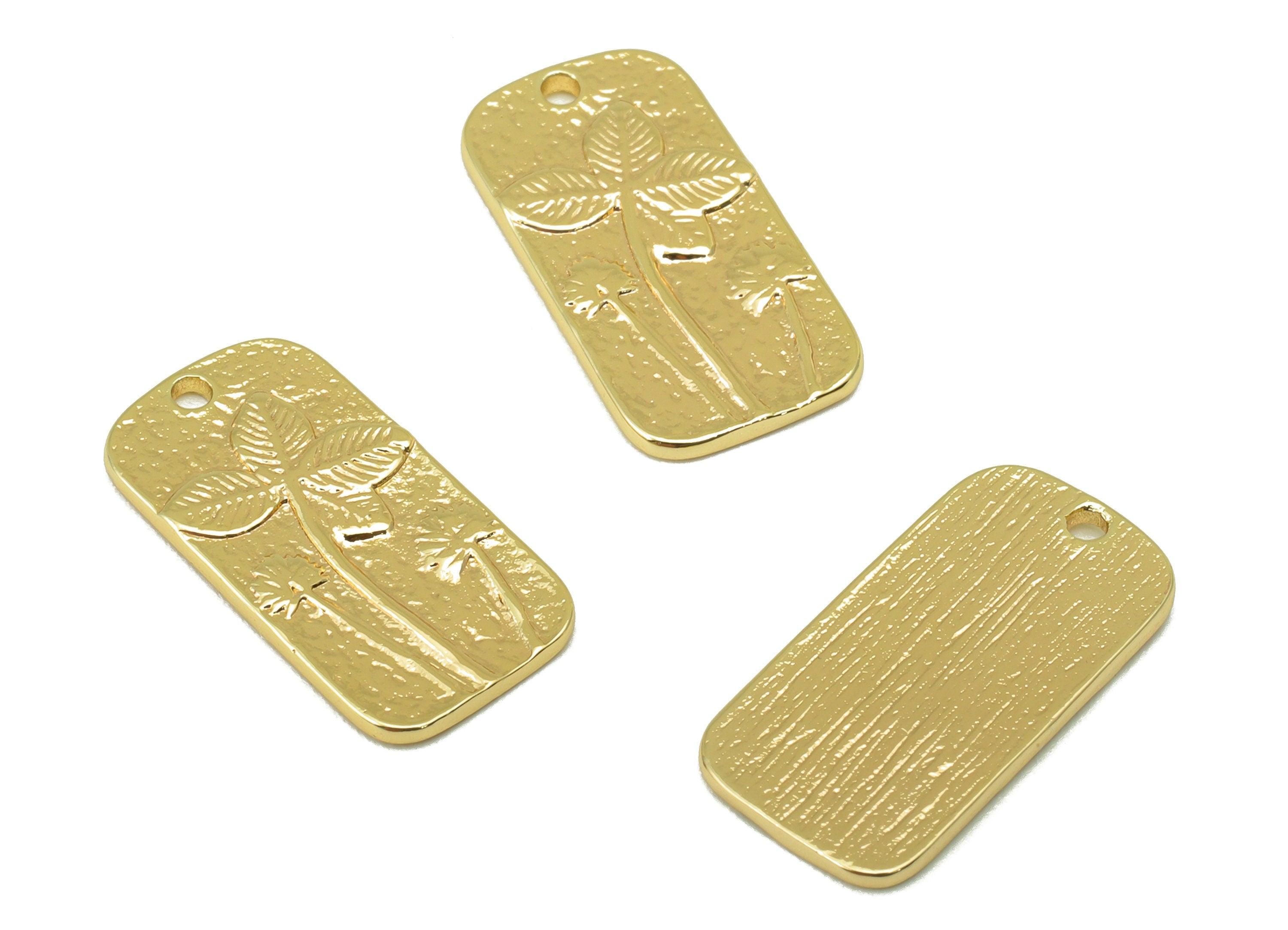 Brass Flower Charm - Brass Leaf Earring Charm - Oval Rectangle Earring Charm - For Necklace - 18K Real Gold Plated - 18x9.33x1.29mm-RGP6314 - DOMEDBAZAAR