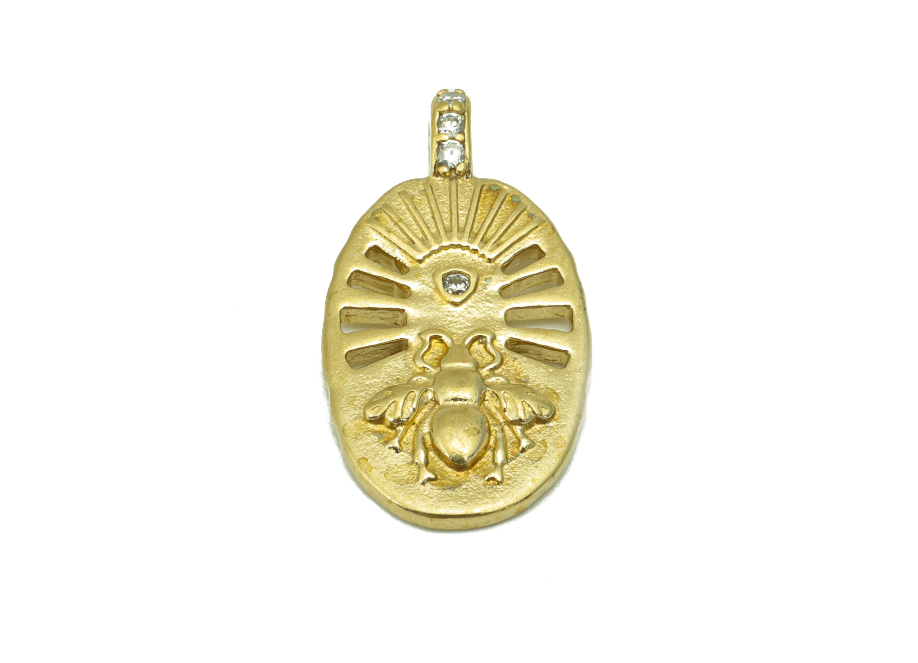 Brass Oval Bee Earring- Raw Brass Bee Pendant-Cubic Zircon- Fly Charm -Animal Pendant- Earring Charm-JewelrySupplies -21x11x1.59mm-PP8504 - DOMEDBAZAAR
