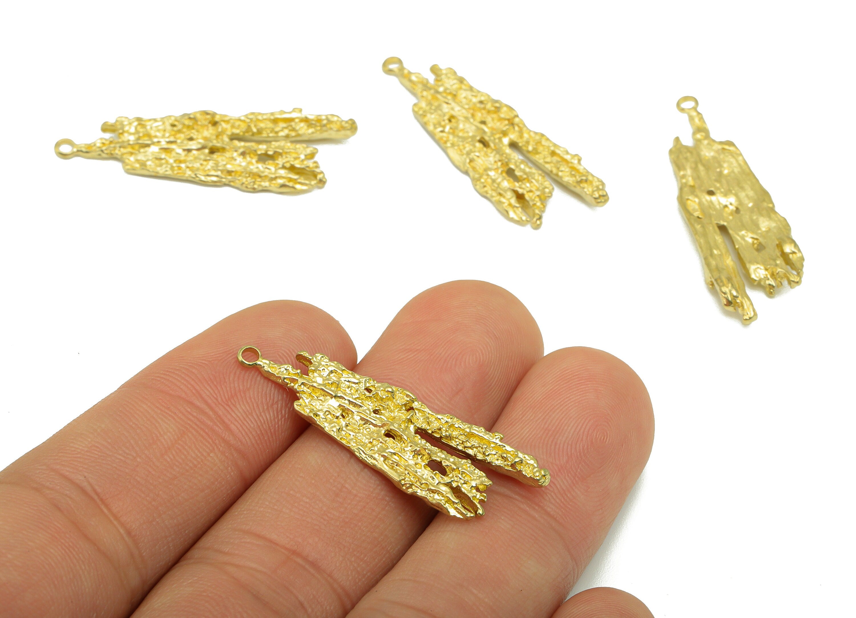 Brass Tree Bark Earring - Raw Brass Tree Bark Pendant - Cliff Charm- Earring Pendant --Jewelry Supplies - 36x 11x 3.6mm--PP8505 - DOMEDBAZAAR