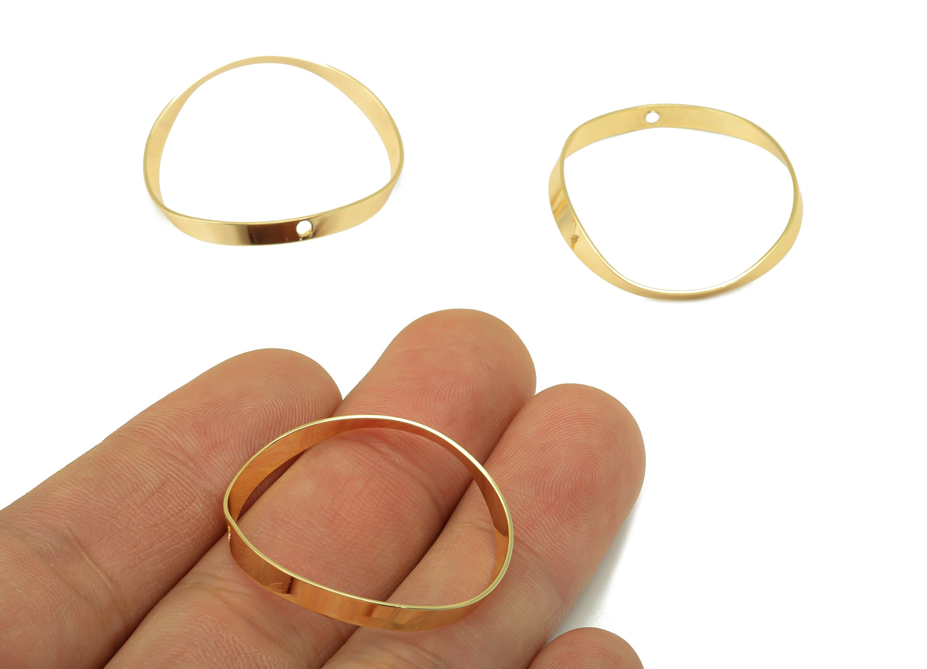 Brass Bent Hoop Charm - Brass Wavy Earring Charm - Bent Ring Earring Charm - Jewelry Making - 18K Real Gold Plated - 33x27.7x 1mm - RGP6336 - DOMEDBAZAAR