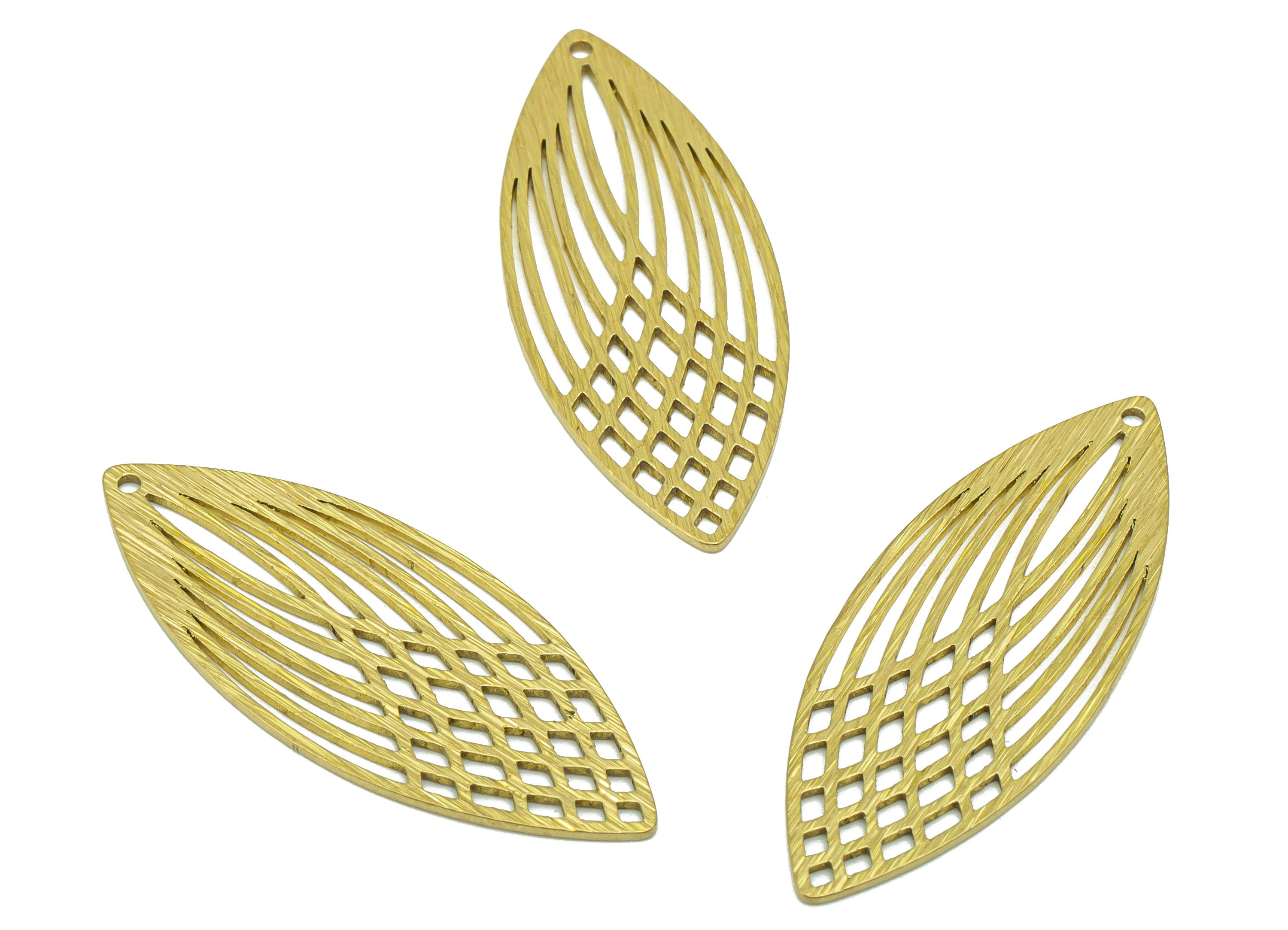 Brass Marquise Charm - Raw Brass Textured Charm - Wing Pendant - Earring Charm -Jewelry Supplies -39 x 15 x0.78mm -PP8395 - DOMEDBAZAAR