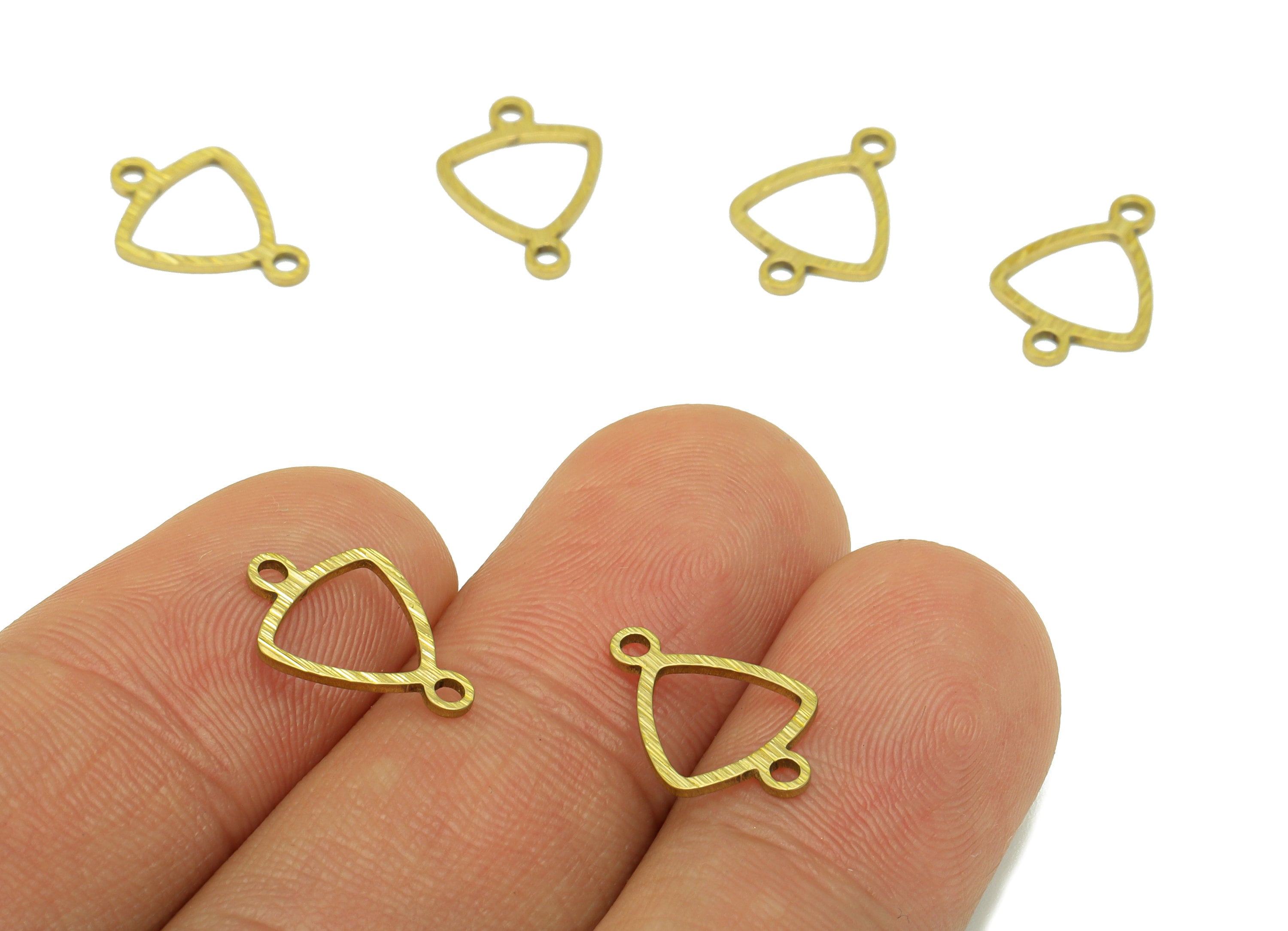 Brass Triangle Earring Connector - Raw Brass Textured Charm - Bracelet Connector - Jewellery Supplies - 14 x 9x0.81mm - PP8397 - DOMEDBAZAAR