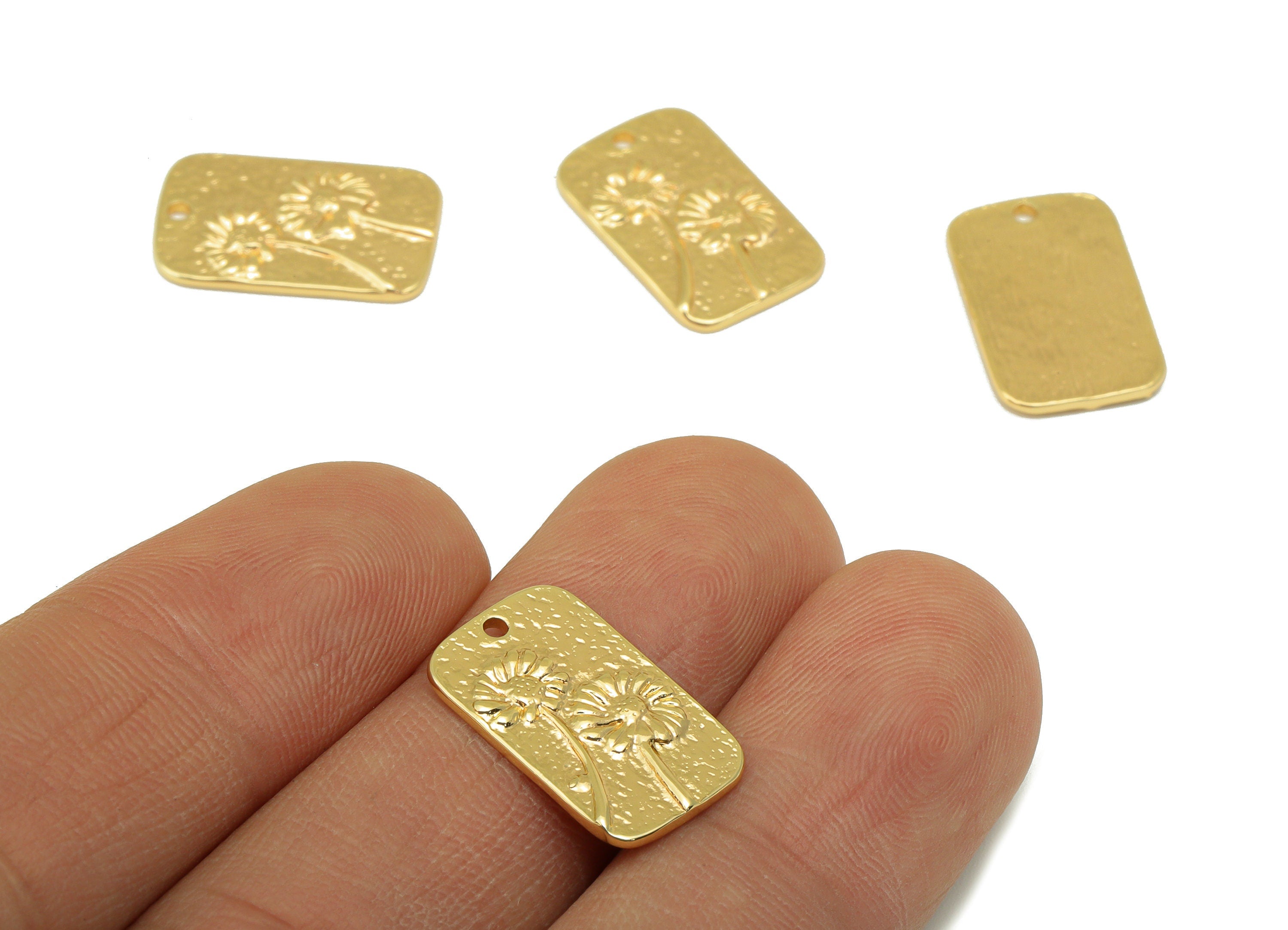 Brass Flower Charm - Brass Diasy Earring Charm - Hammered Botanical Earring - For Necklace - 18K Real Gold Plated - 17x11x1mm - RGP6365 - DOMEDBAZAAR