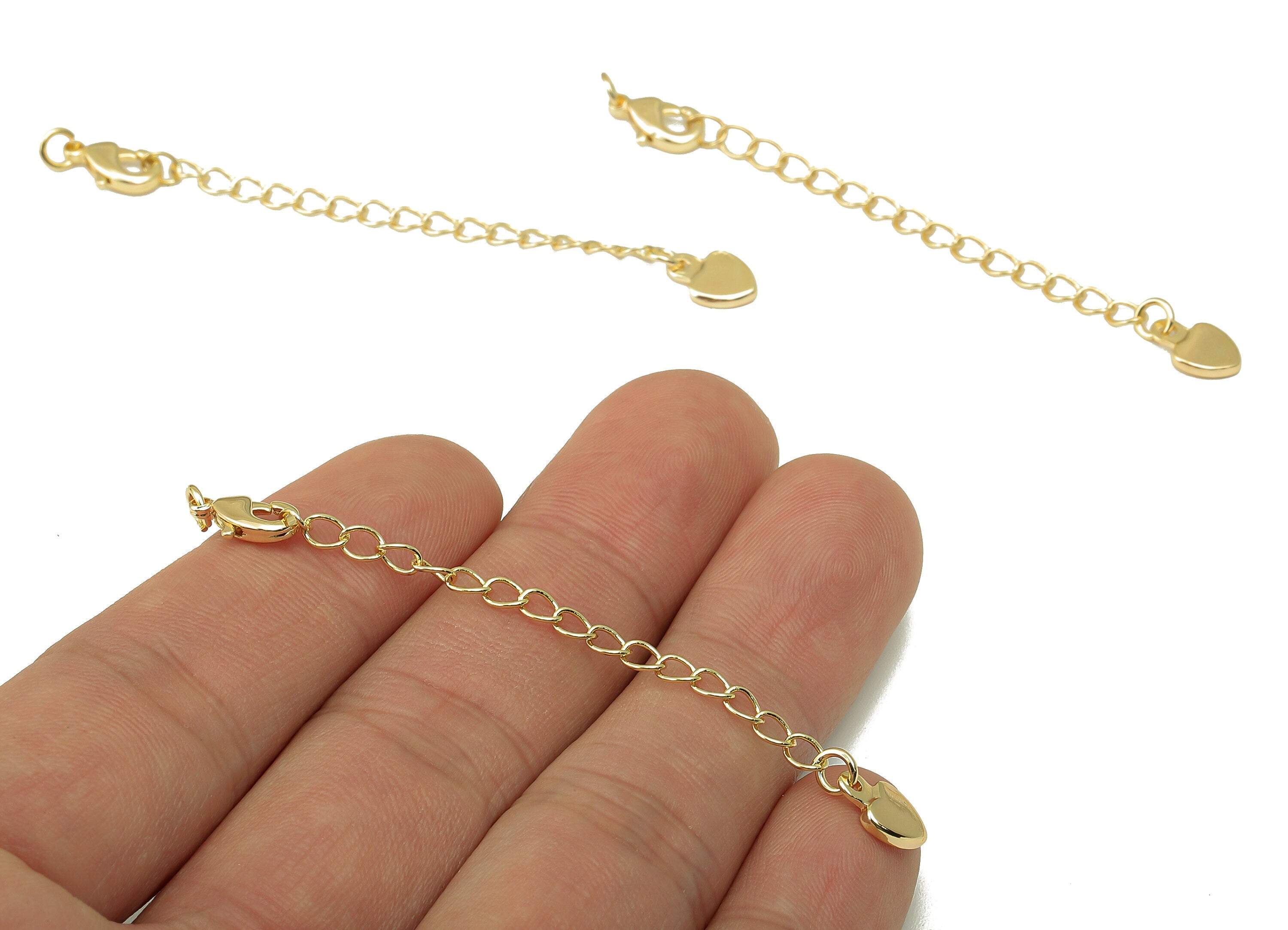Brass Extender Curb Chain - Extender Safety Parrot Clasp - Heart Lobster Clasp -Extension Chain - 18K Real Gold Plating - 68x6x1mm - RGP6155 - DOMEDBAZAAR