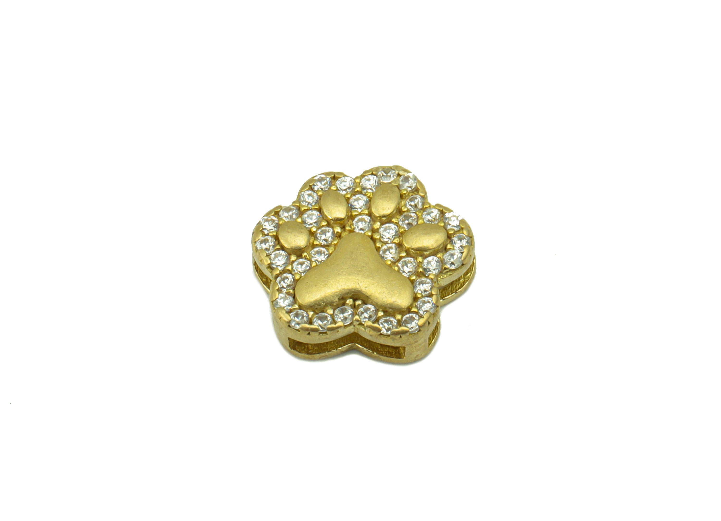 Brass Cat Paw Earring Charm -Raw Brass Animal Foot Charm -Cubic Zirconia Cat- Earring Charm -9.5 x11x3.01mm--PP8435 - DOMEDBAZAAR