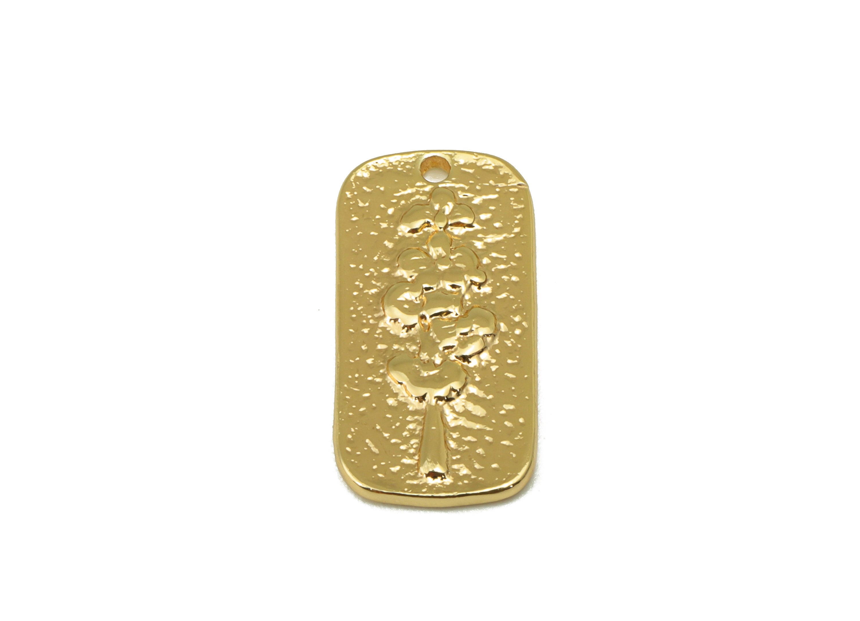 Brass Oval Rectangle Earring - Brass Lavender Charm - Hammered Flower Pendant - For Necklace -18k Real Gold Plated- 19x9x1.44mm - RGP6395 - DOMEDBAZAAR