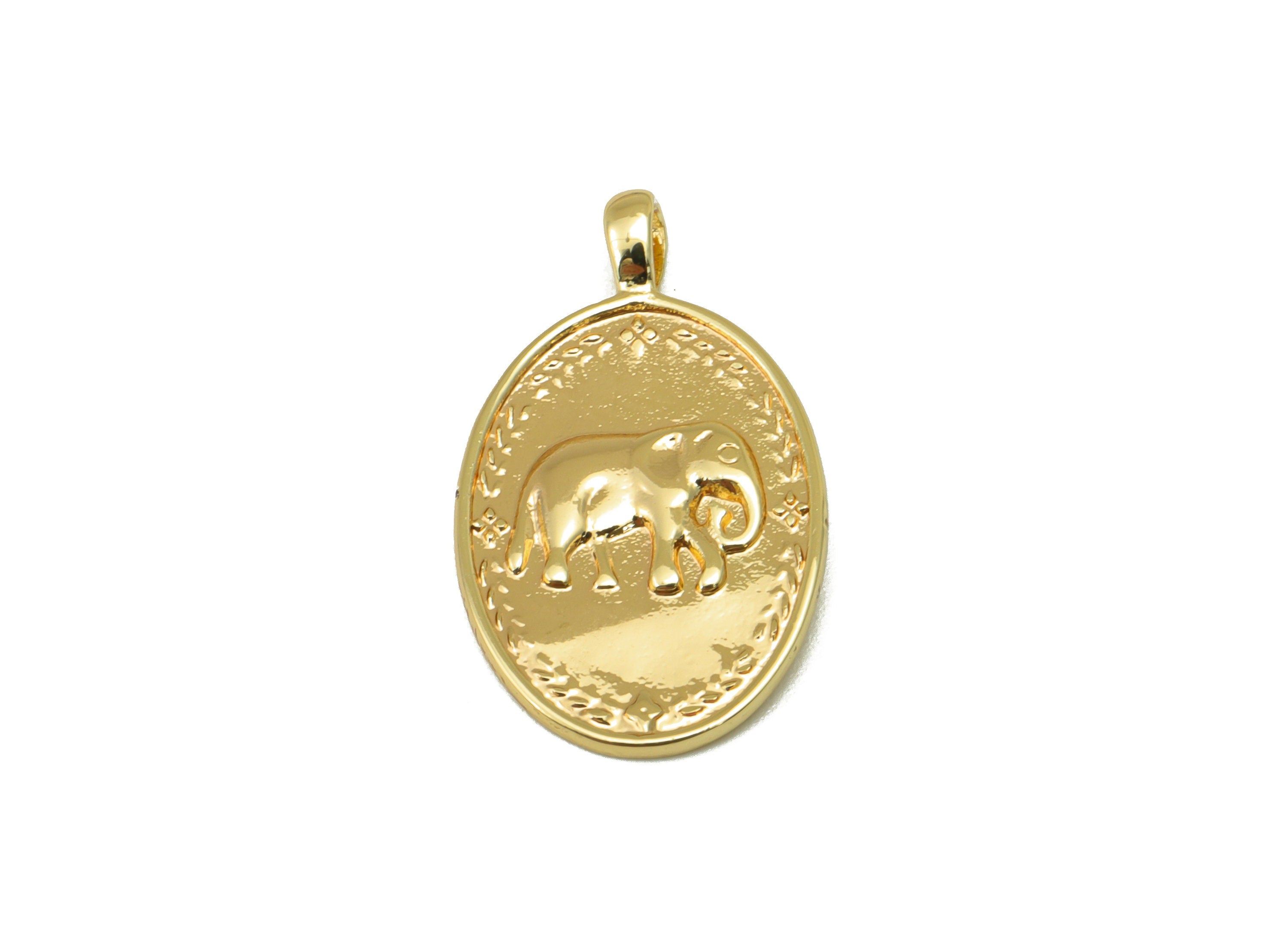 Brass Ellipse Earring - Elephant Frame Oval Pendant - Vintage Lace Looking Charm - For Necklace -18k Real Gold Plated- 23x14x1.3mm - RGP6397 - DOMEDBAZAAR