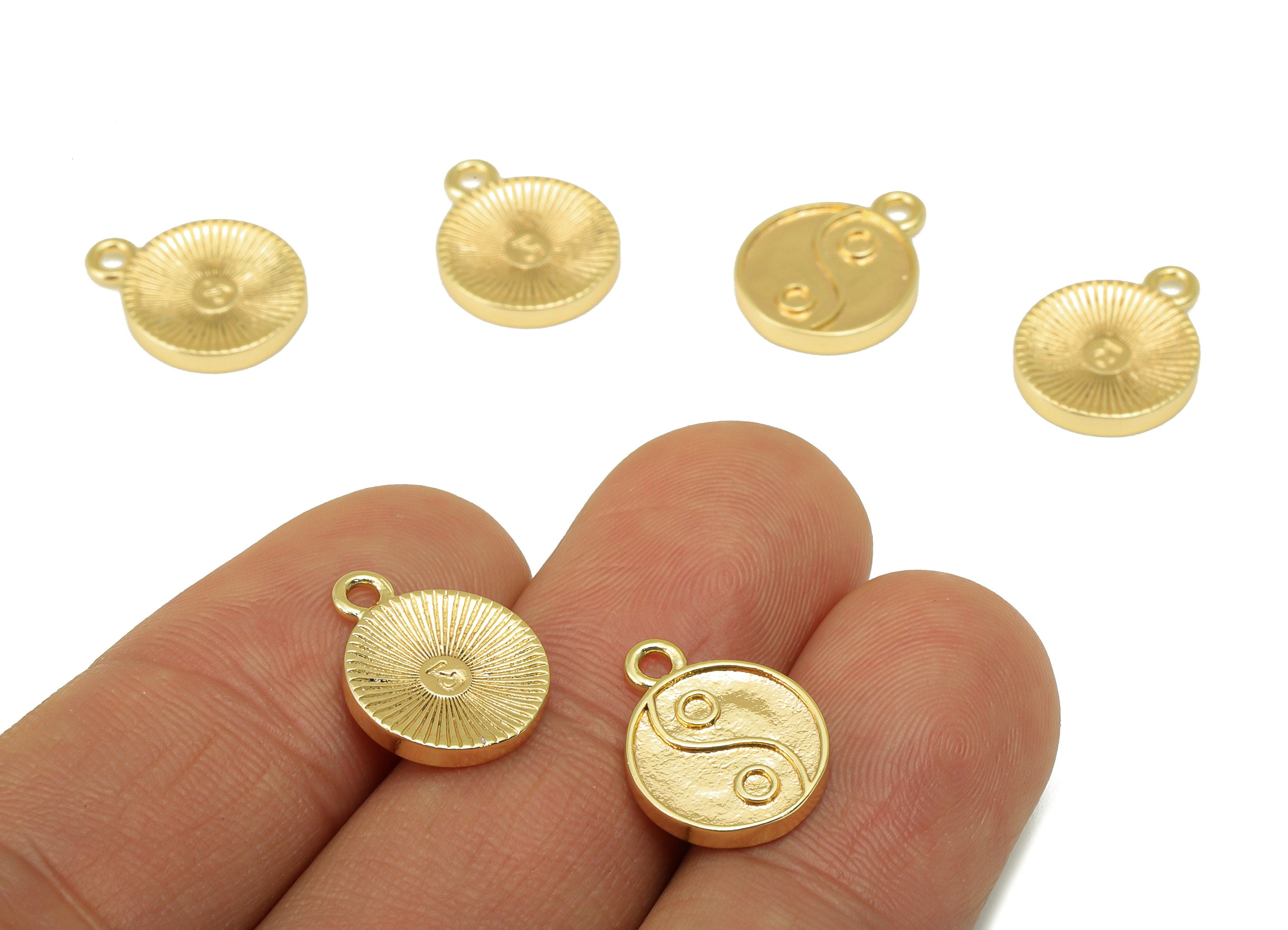 Brass yin yang Earring - Brass yin yang Charm - Textured Bracelet Pendant - For Necklace - 18k Real Gold Plated - 15.18x11.86x1.8mm- RGP6423 - DOMEDBAZAAR