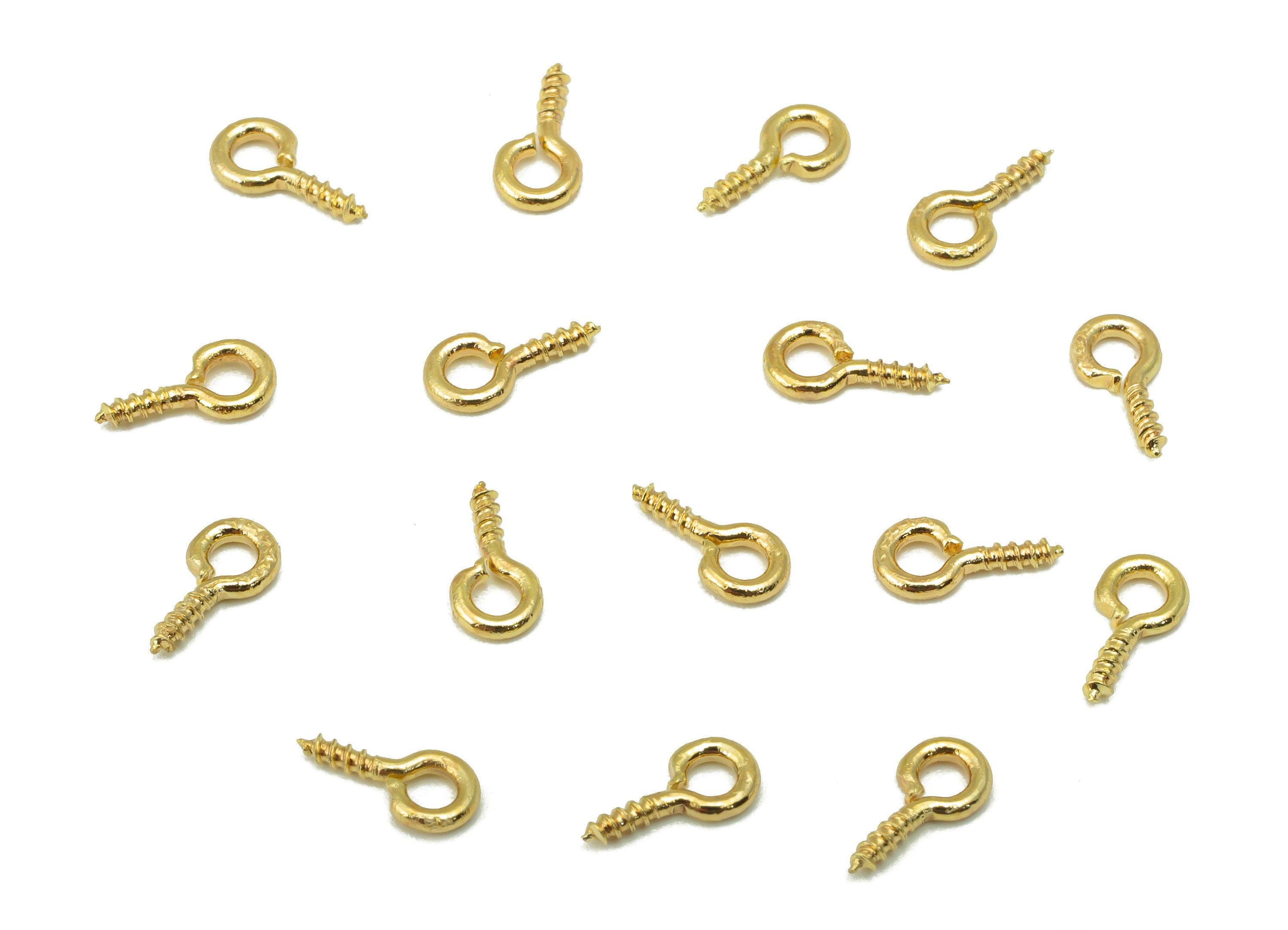 Brass Screw Eye Bails - Brass Eye Screw Charm -Mini Eye Pin Hook Charm -Jewelry Supplies - 18k Real Gold Plated - 7.9x3.88x 1.02mm - RGP6334 - DOMEDBAZAAR