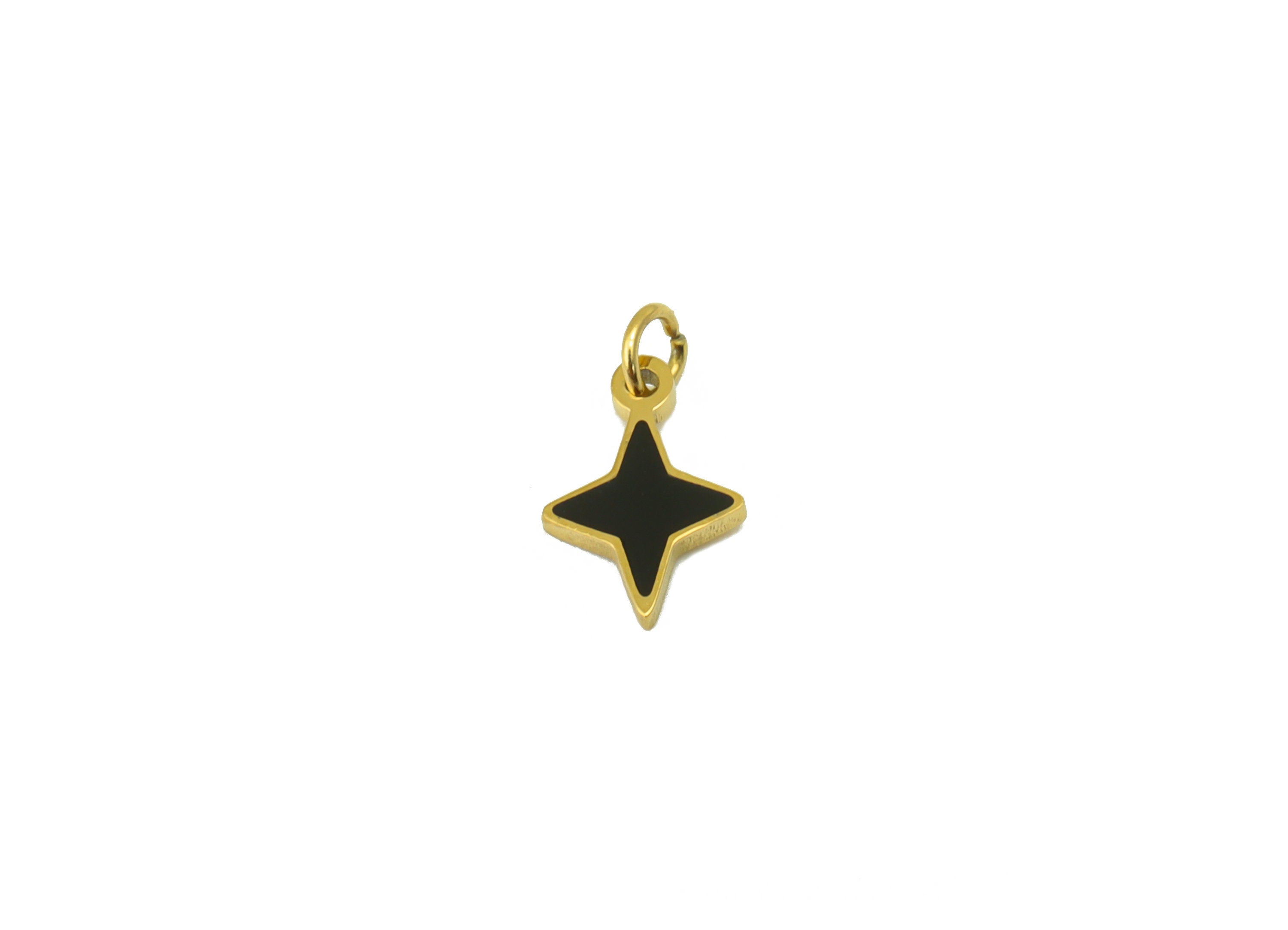 Stainless Steel Star Earring Charm - Black Enamel Pendant - For Necklace - Star Bracelet Charm - 18k Real Gold Plated - 11x6x 0.8mm- RGP6429 - DOMEDBAZAAR