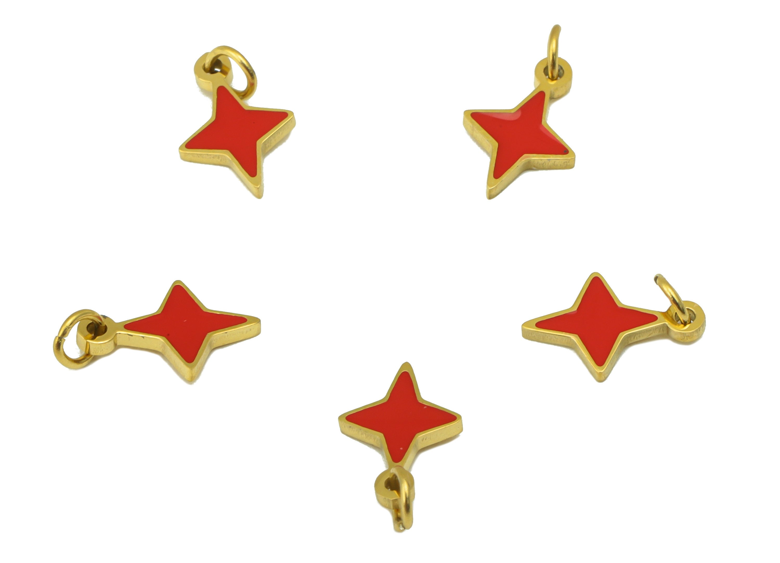 Stainless Steel Star Earring Charm - Red Enamel Pendant - Star Bracelet Charm - For Necklace - 18k Real Gold Plated - 11x5.87x1mm- RGP6430 - DOMEDBAZAAR