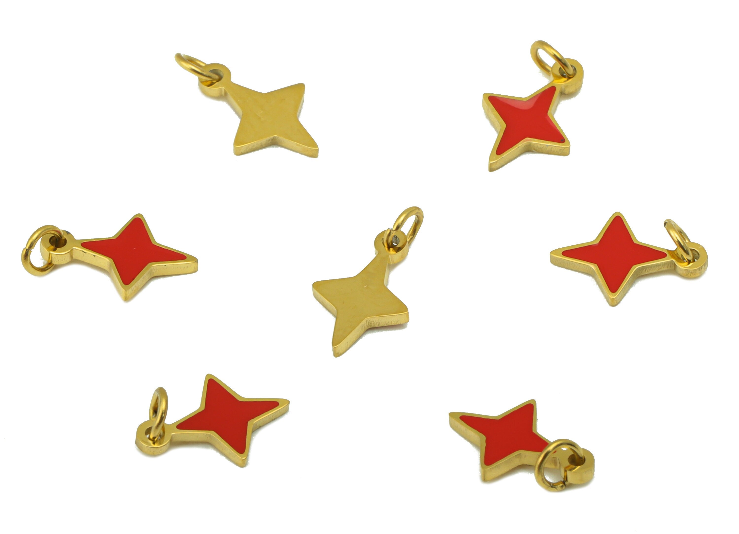 Stainless Steel Star Earring Charm - Red Enamel Pendant - Star Bracelet Charm - For Necklace - 18k Real Gold Plated - 11x5.87x1mm- RGP6430 - DOMEDBAZAAR