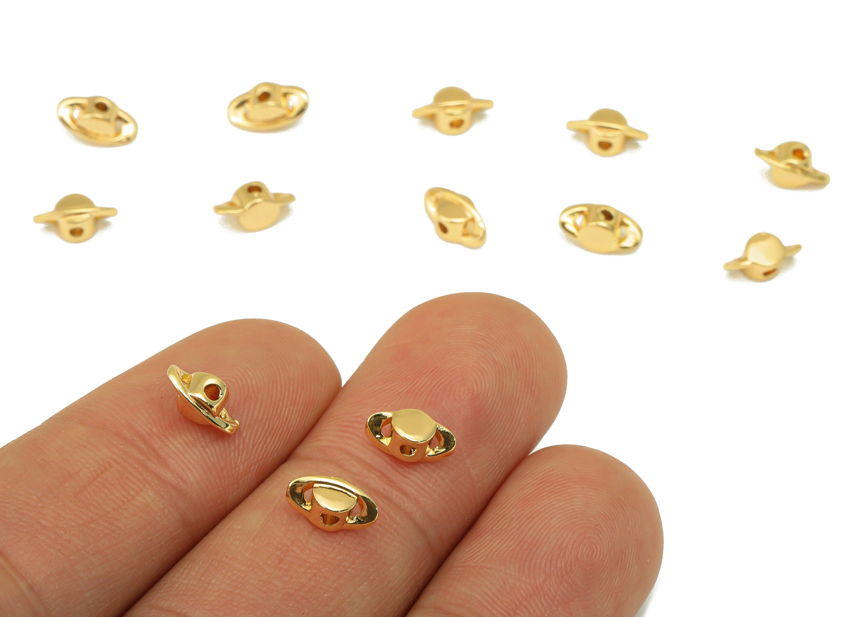 Brass Earth Spacer Bead - Brass Mini Earth Charms - Gold Earth Pendant - for Necklace - 18K Real Gold Plated - 8.09x 4mm x 3.23mm- RGP6433 - DOMEDBAZAAR