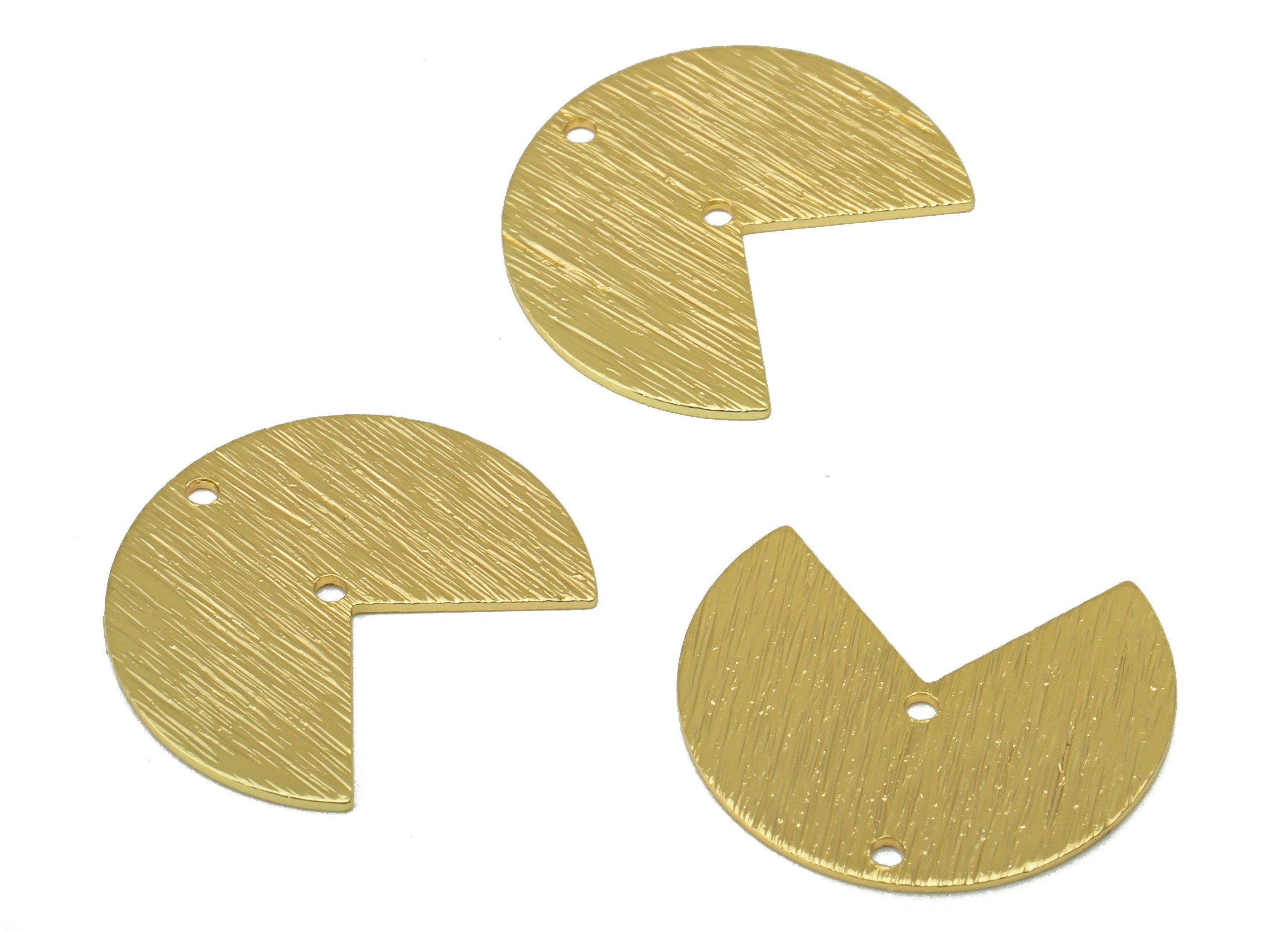 Brass Pie Connector - Brass Three Quarter Charm - Gold Three Quarter Textured Charm - 18k Real Gold Plated - 20.08 x 16.99 x 0.61mm- RGP6438 - DOMEDBAZAAR