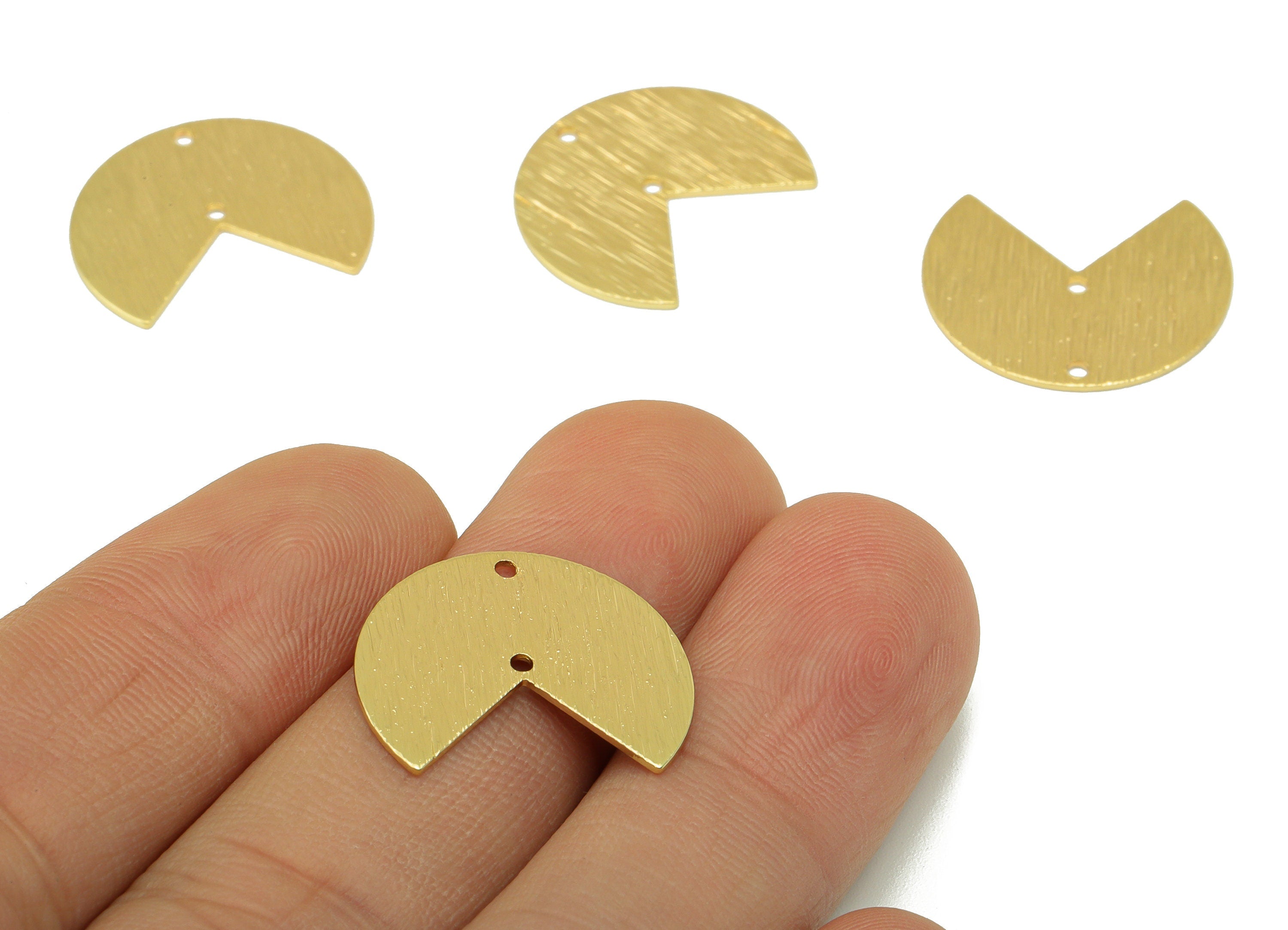 Brass Pie Connector - Brass Three Quarter Charm - Gold Three Quarter Textured Charm - 18k Real Gold Plated - 20.08 x 16.99 x 0.61mm- RGP6438 - DOMEDBAZAAR