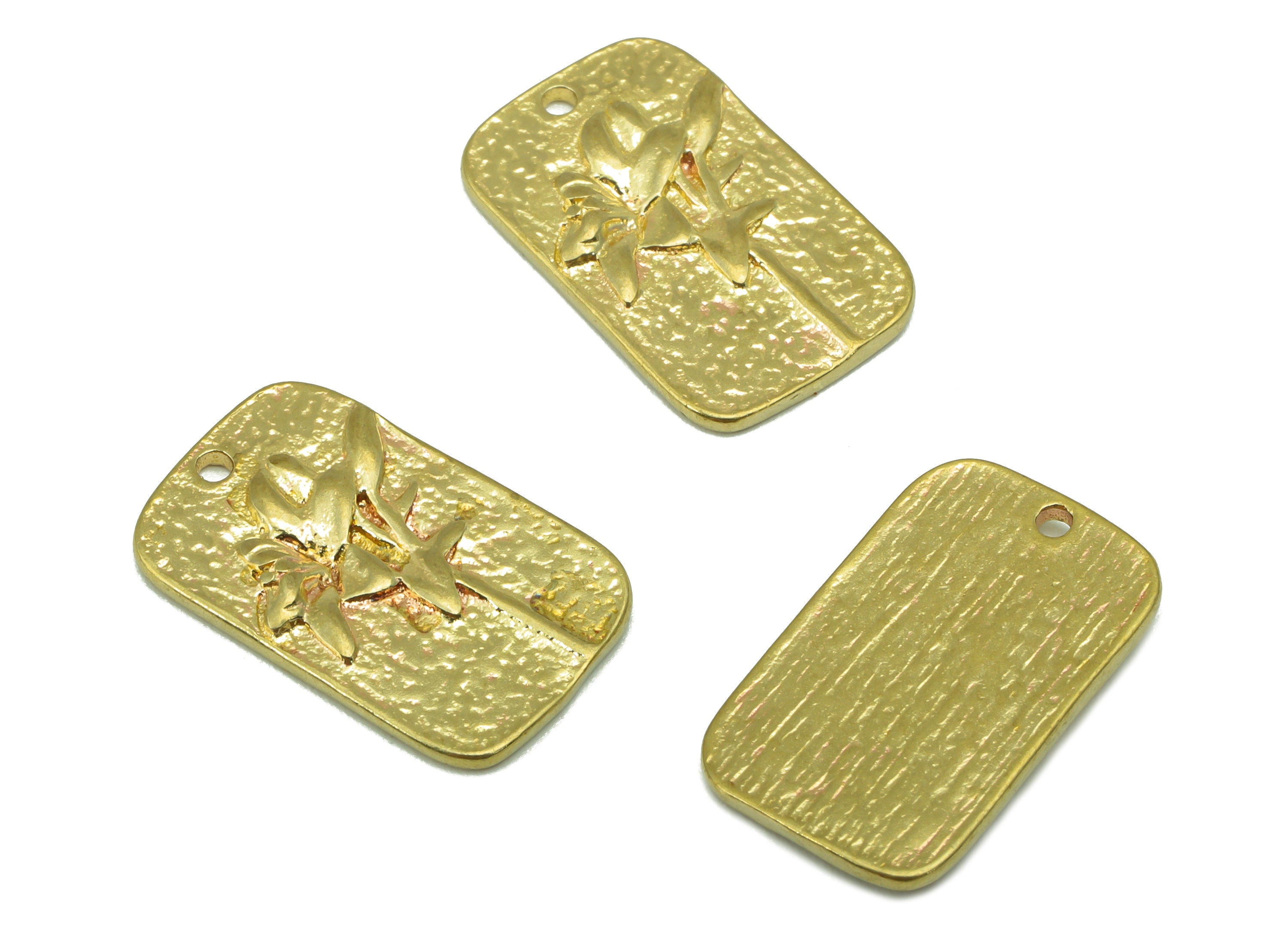 Brass Oval Rectangle-Raw Brass Hammered -Botanical Charm-Flower Charm-lily Pendant -Earring Charm -Jewelry Supplies - 18 x 11x 1.55mm-PP8510 - DOMEDBAZAAR