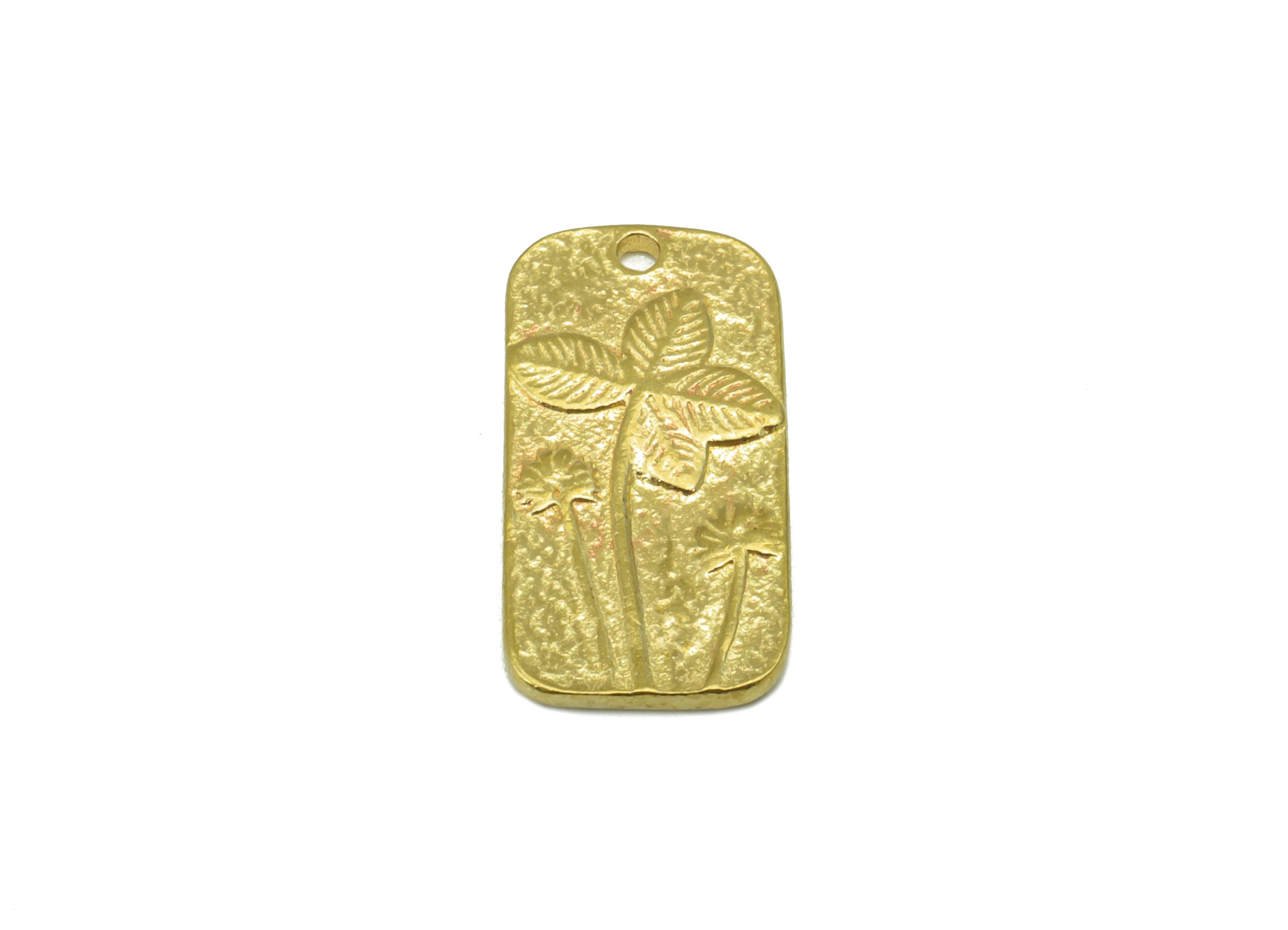 Brass Oval Rectangle-Raw Brass Hammered -Botanical Charm-Coconut Tree Pendant-Earring Charm-Jewelry Supplies - 18 x 9x 1.31mm-PP8406 - DOMEDBAZAAR