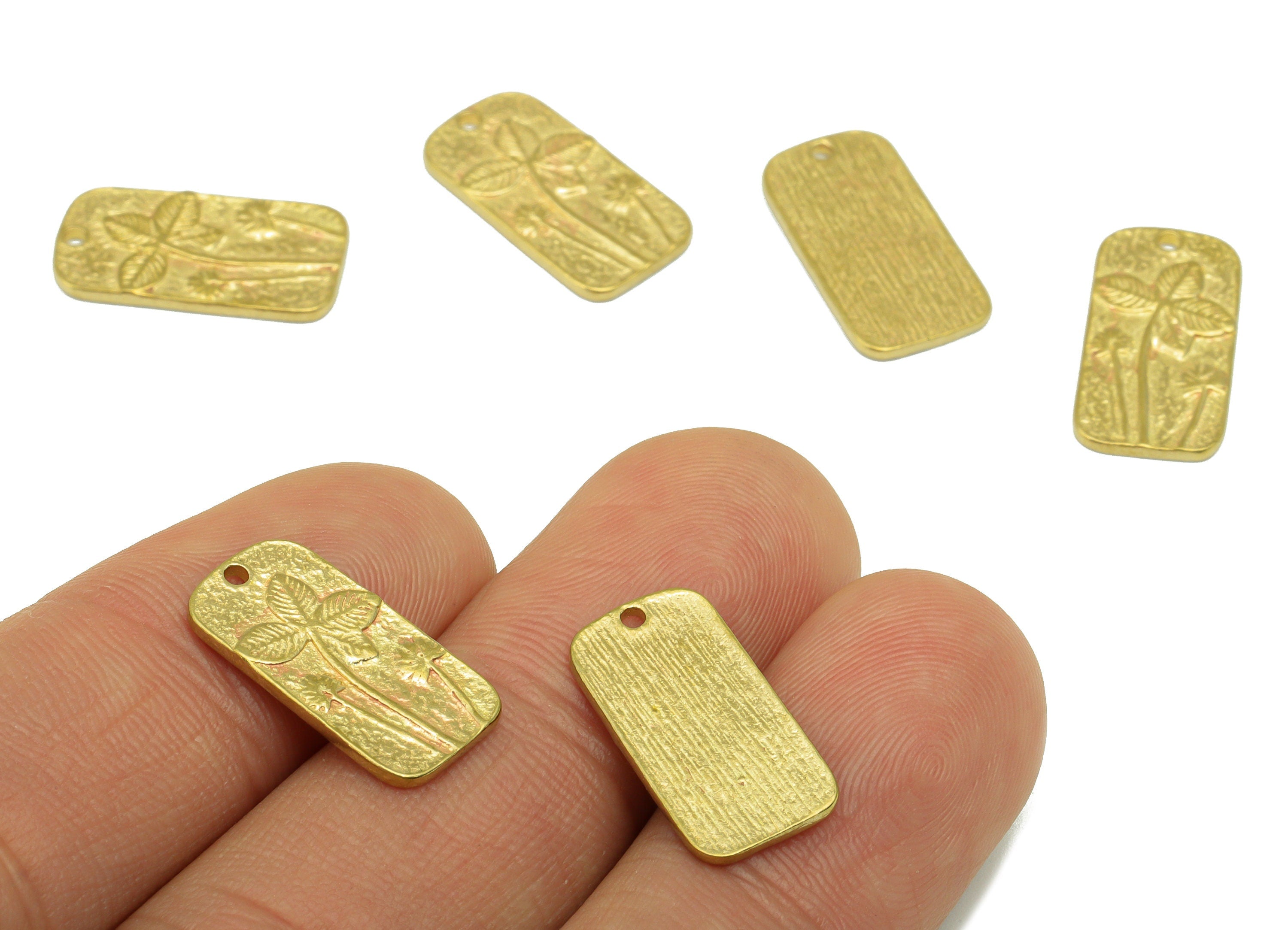 Brass Oval Rectangle-Raw Brass Hammered -Botanical Charm-Coconut Tree Pendant-Earring Charm-Jewelry Supplies - 18 x 9x 1.31mm-PP8406 - DOMEDBAZAAR