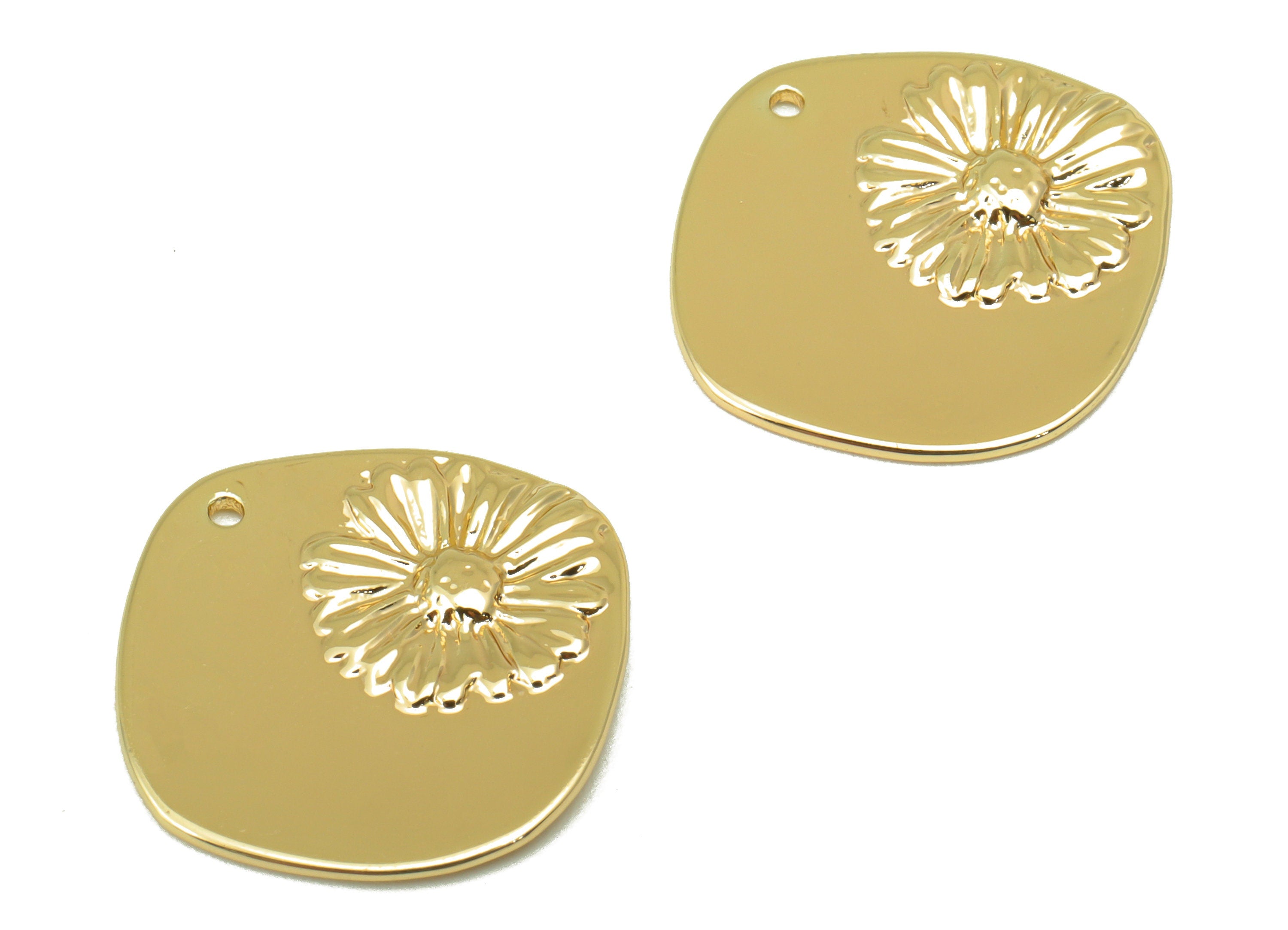 Brass Square Earring - Brass Daisy Charm - Gold Flower Pendant -For Necklace - 18k Real Gold Plated -19.04 x 19.74 x 1.4mm- RGP6467 - DOMEDBAZAAR