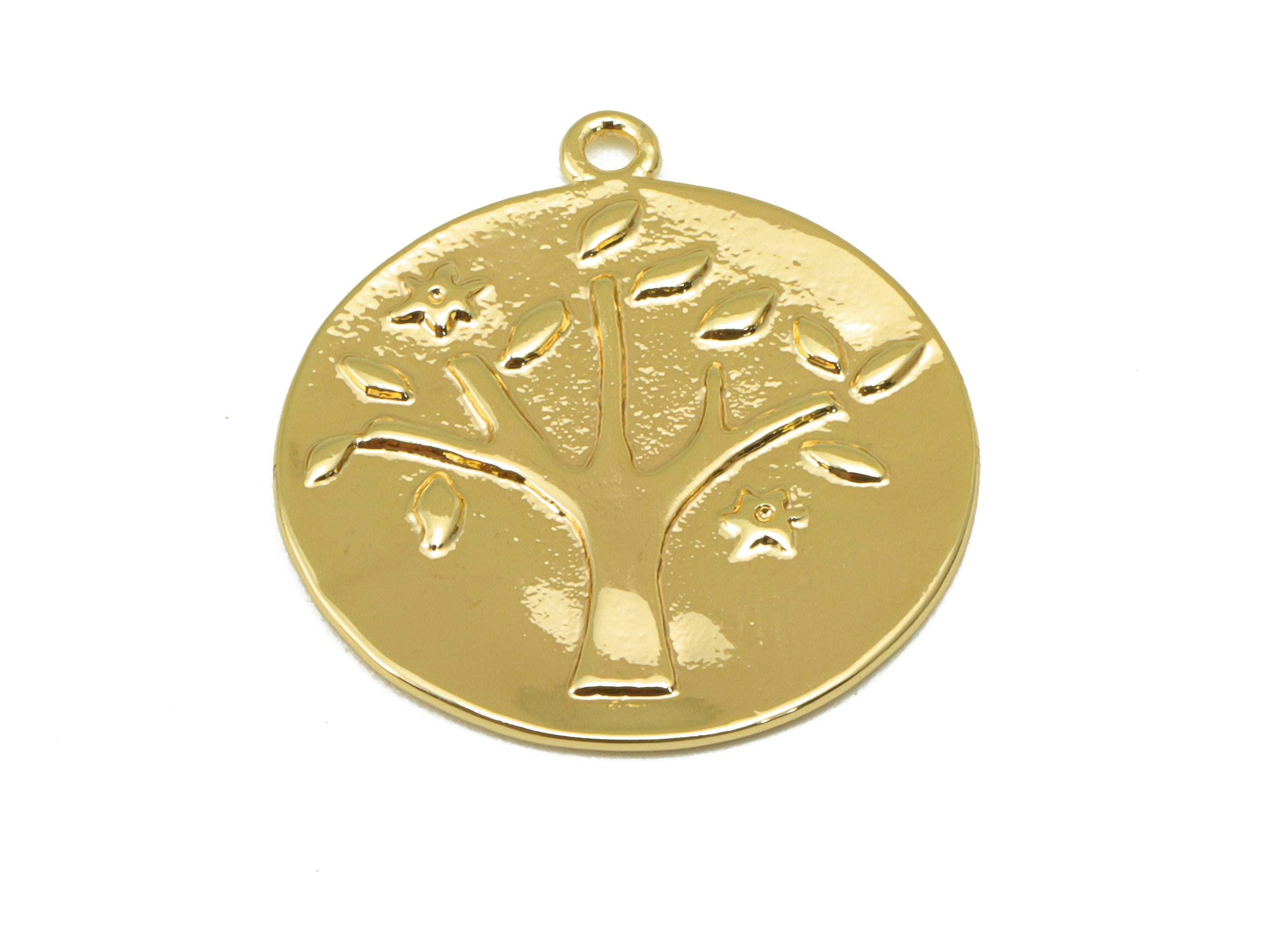 Brass Round Earring - Brass Tree Charm - Gold Star Leaf Pendant - For Necklace - 18k Real Gold Plated - 22.62 x 20.78 x 1.13mm - RGP6476 - DOMEDBAZAAR