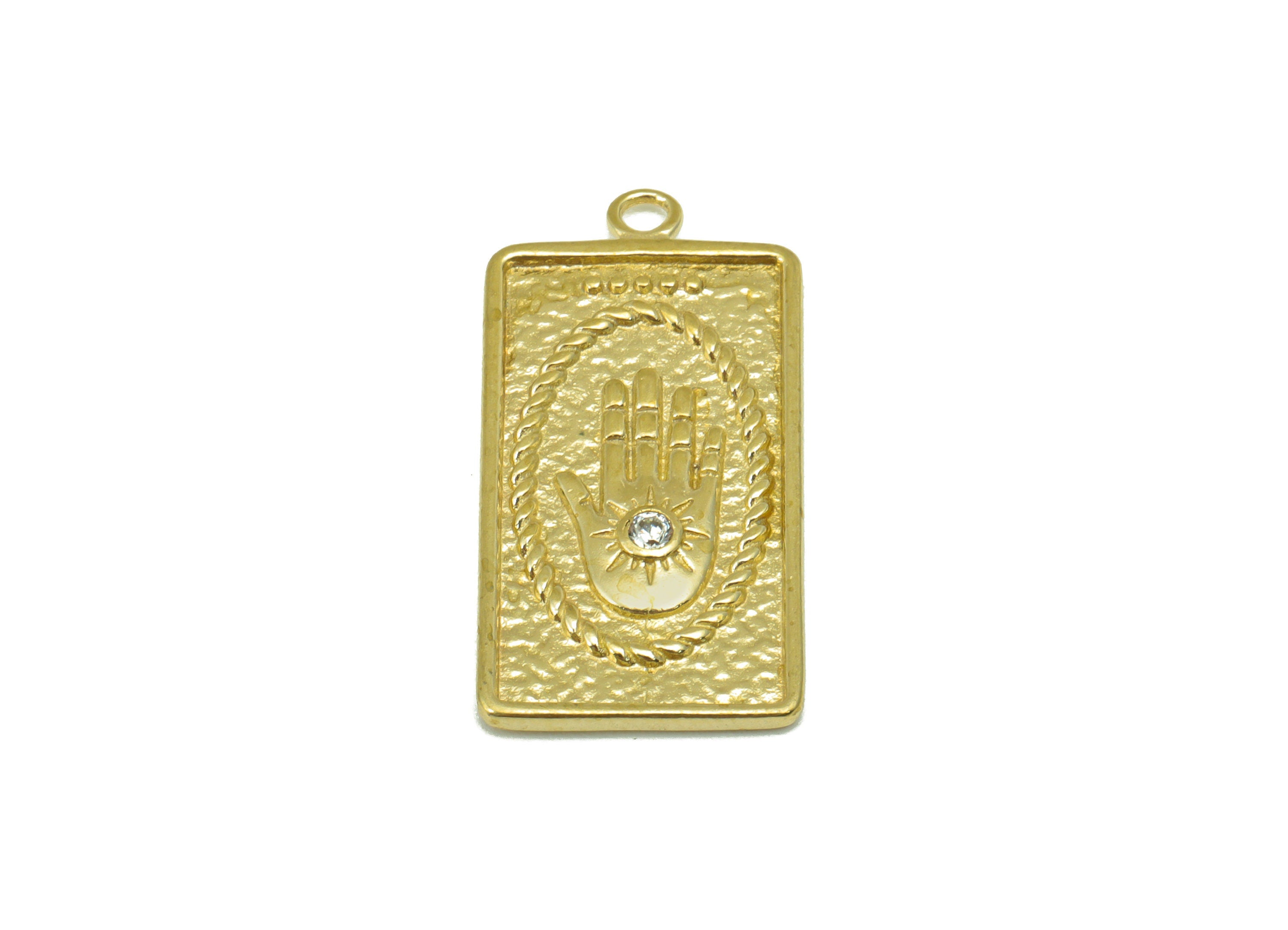 Brass Rectangle Earring - Raw Brass Hammered Charm- Cubic Zircon-Hand Pendant- Earring Charm-Jewelry Supplies -27x 13mm x 1.33mm-PP8400 - DOMEDBAZAAR