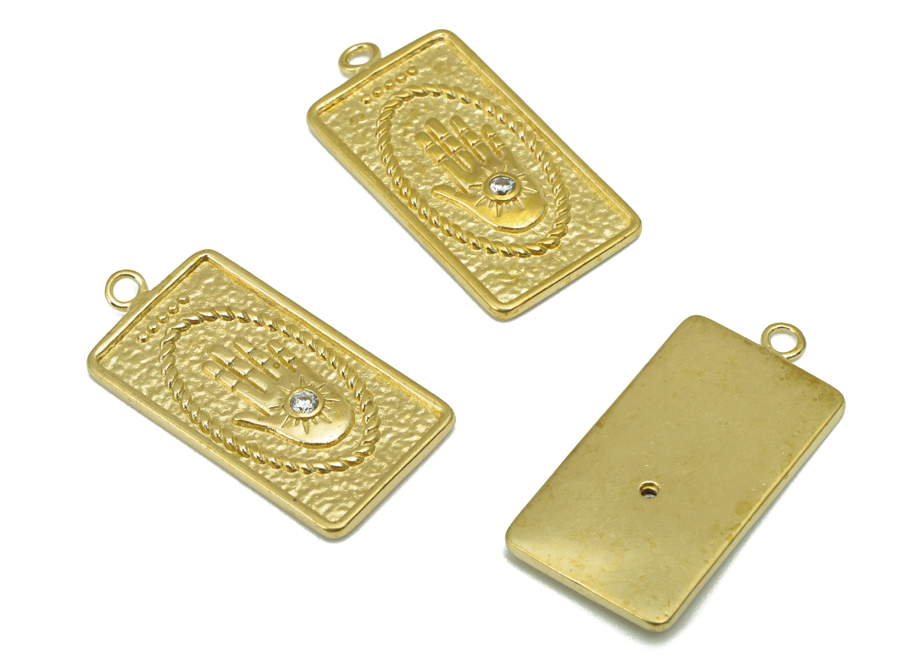 Brass Rectangle Earring - Raw Brass Hammered Charm- Cubic Zircon-Hand Pendant- Earring Charm-Jewelry Supplies -27x 13mm x 1.33mm-PP8400 - DOMEDBAZAAR
