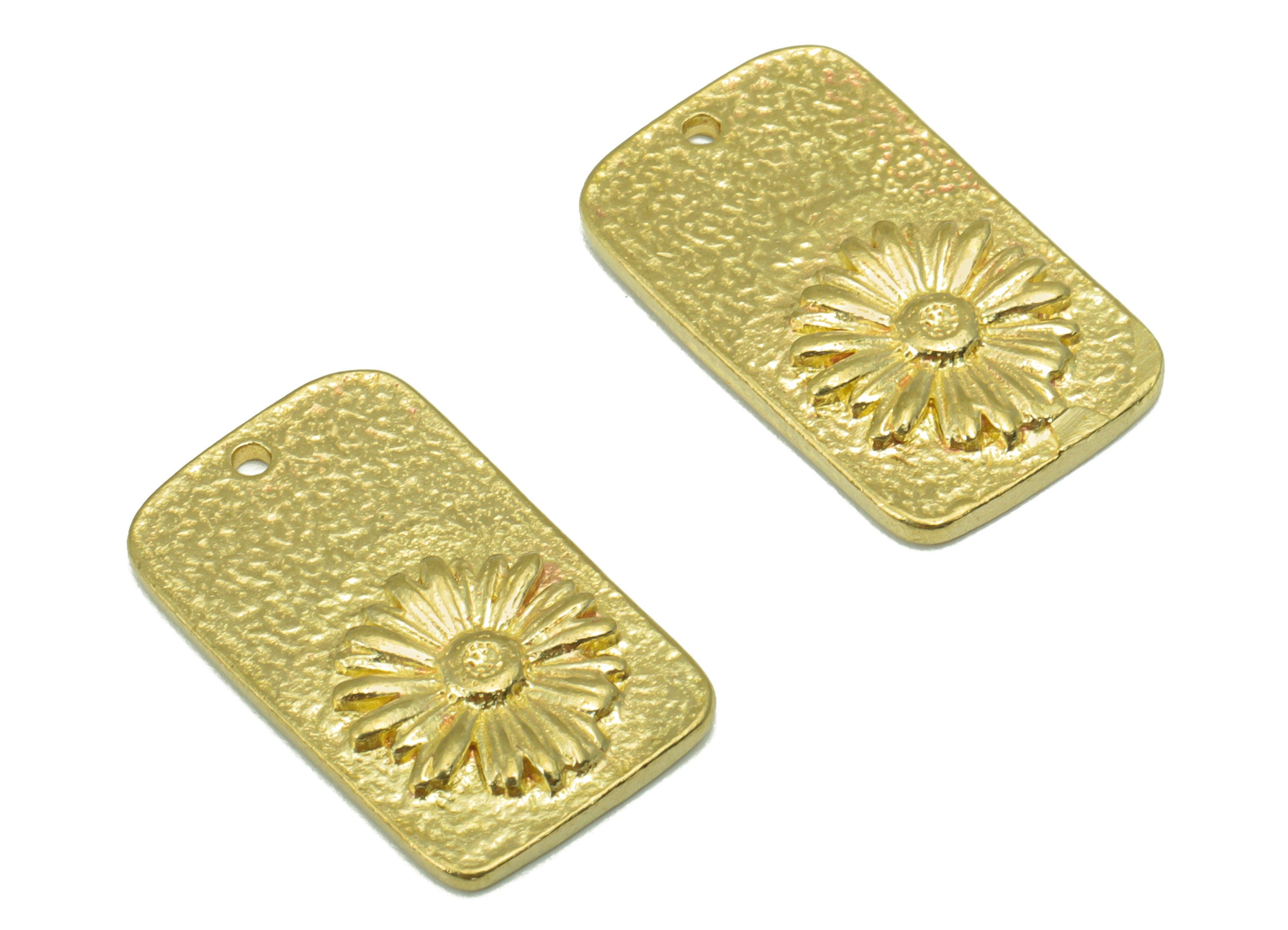 Brass Oval Rectangle -Raw Brass Hammered Pendant-Botanical Charms- Daisy Flower- Flower Pendant-Jewelry Supplies -19 x 11x 1.86mm-PP8445 - DOMEDBAZAAR