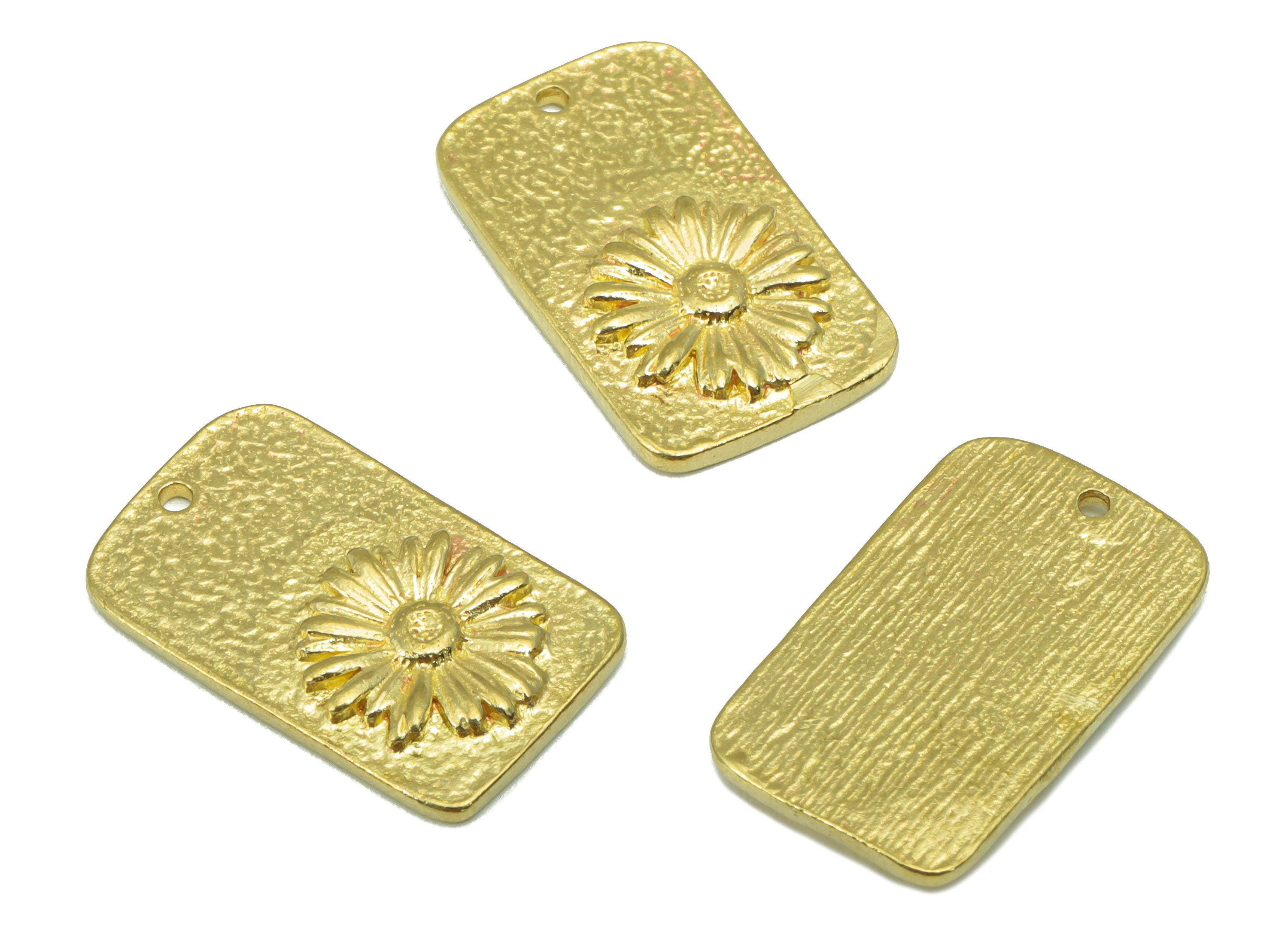 Brass Oval Rectangle -Raw Brass Hammered Pendant-Botanical Charms- Daisy Flower- Flower Pendant-Jewelry Supplies -19 x 11x 1.86mm-PP8445 - DOMEDBAZAAR