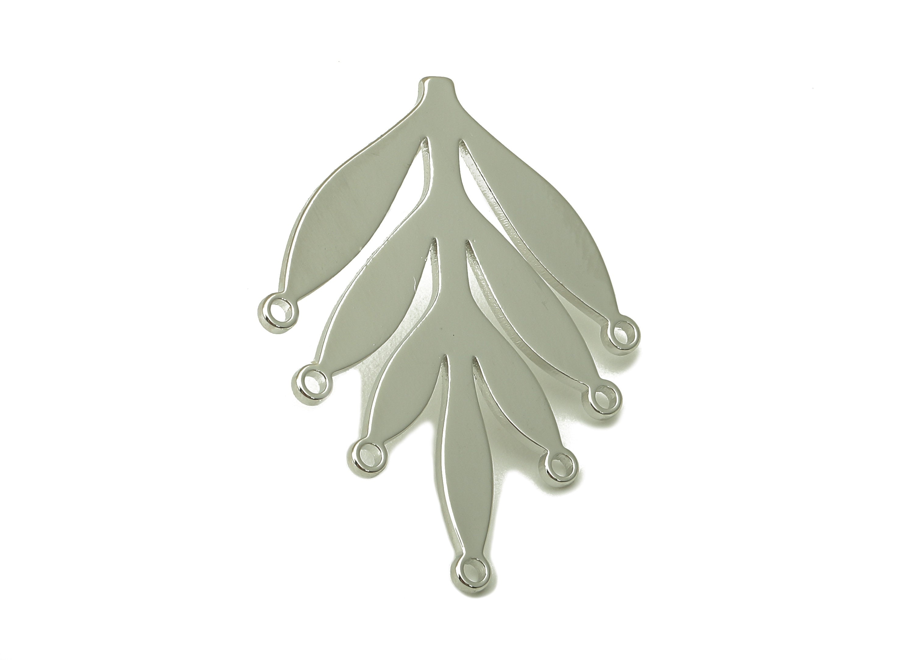 Brass Spruce Stud Earring - Botanical Earring Post -leaf Earring Post with Holes - 18k real white gold plating- 31x23.4x1mm - RGP5910G - DOMEDBAZAAR