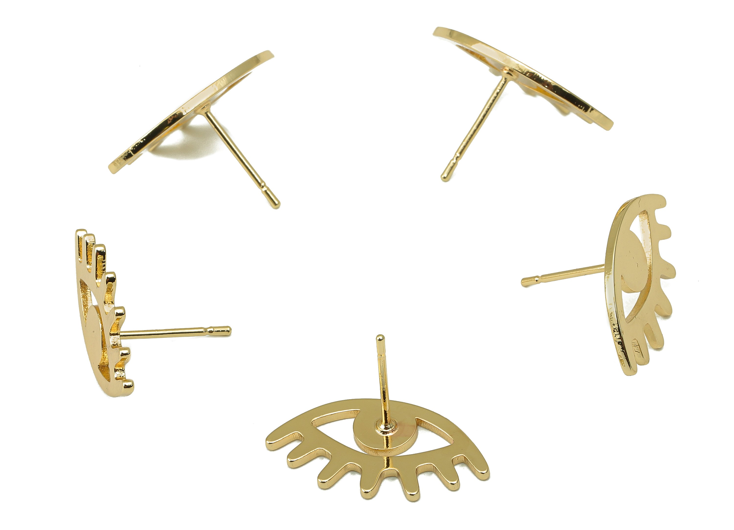 Brass Eyes Stud Earring - Eyelash Shaped Earring Stud- Sunflower Eyelash Post - 18K Real Gold Plating - 20x11x1mm- RGP5912G - DOMEDBAZAAR