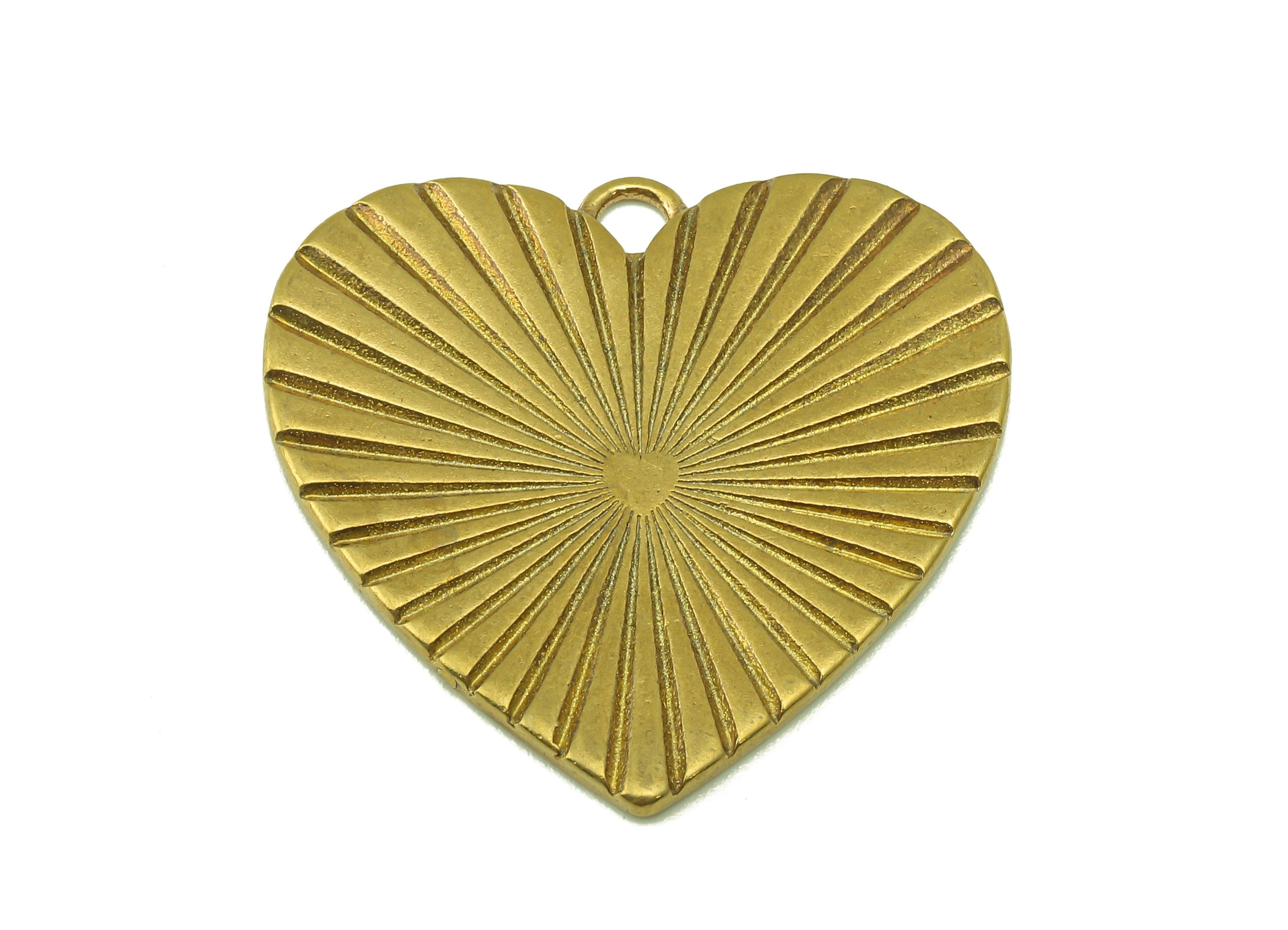 Brass Heart Earring - Raw Brass Heart Pendant - Sunshine Earring Charms - For Necklace - Jewelry Supplies - 29.37 x 29.55 x 1.35mm - PP 8557 - DOMEDBAZAAR