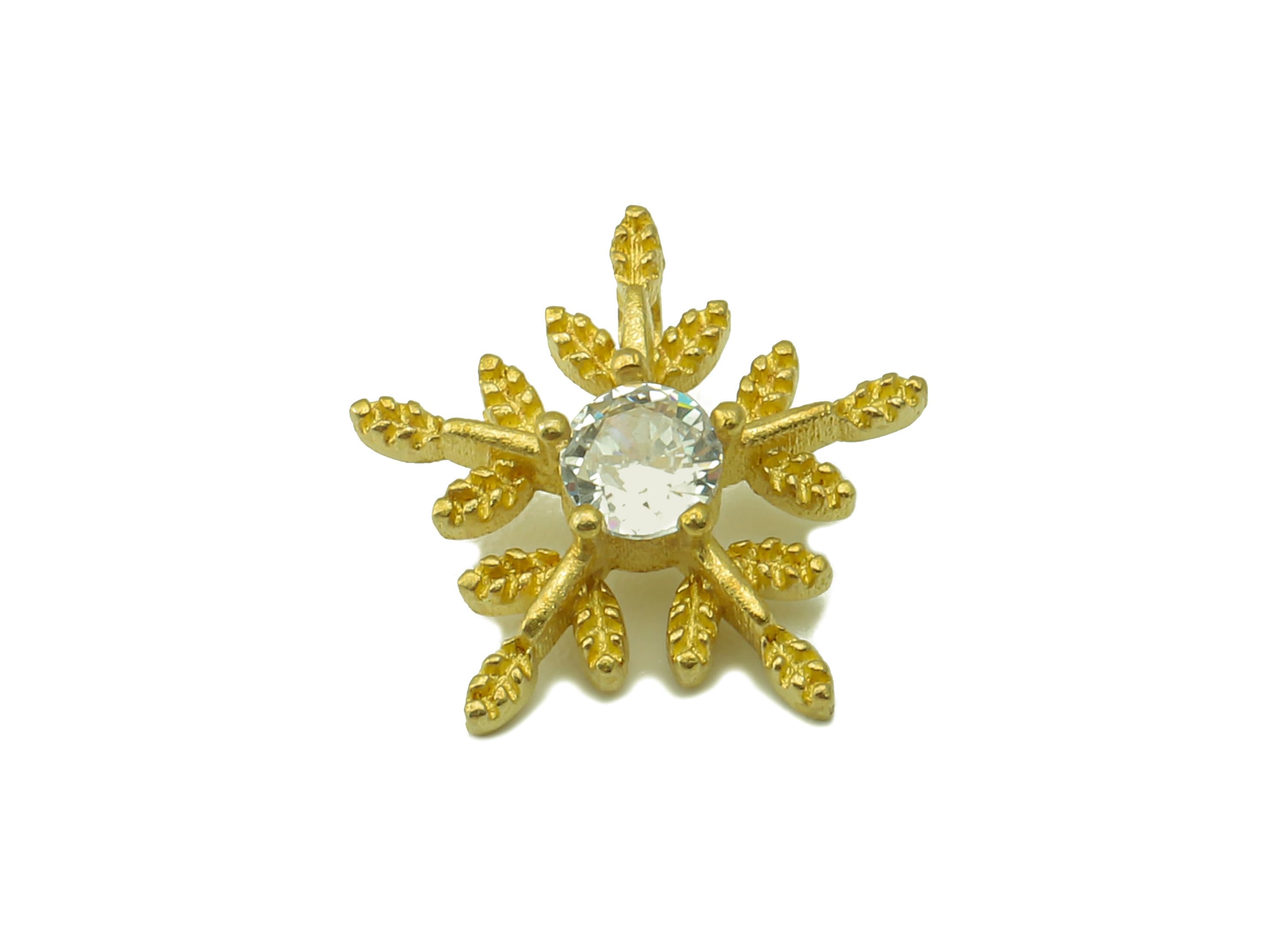 Brass Snowflake Earring Charms - Raw Brass Cubic Zirconia Snowflake Pendant - For Necklace - Jewelry Making - 11.75 x 11.95 x 3.3mm - PP8580 - DOMEDBAZAAR