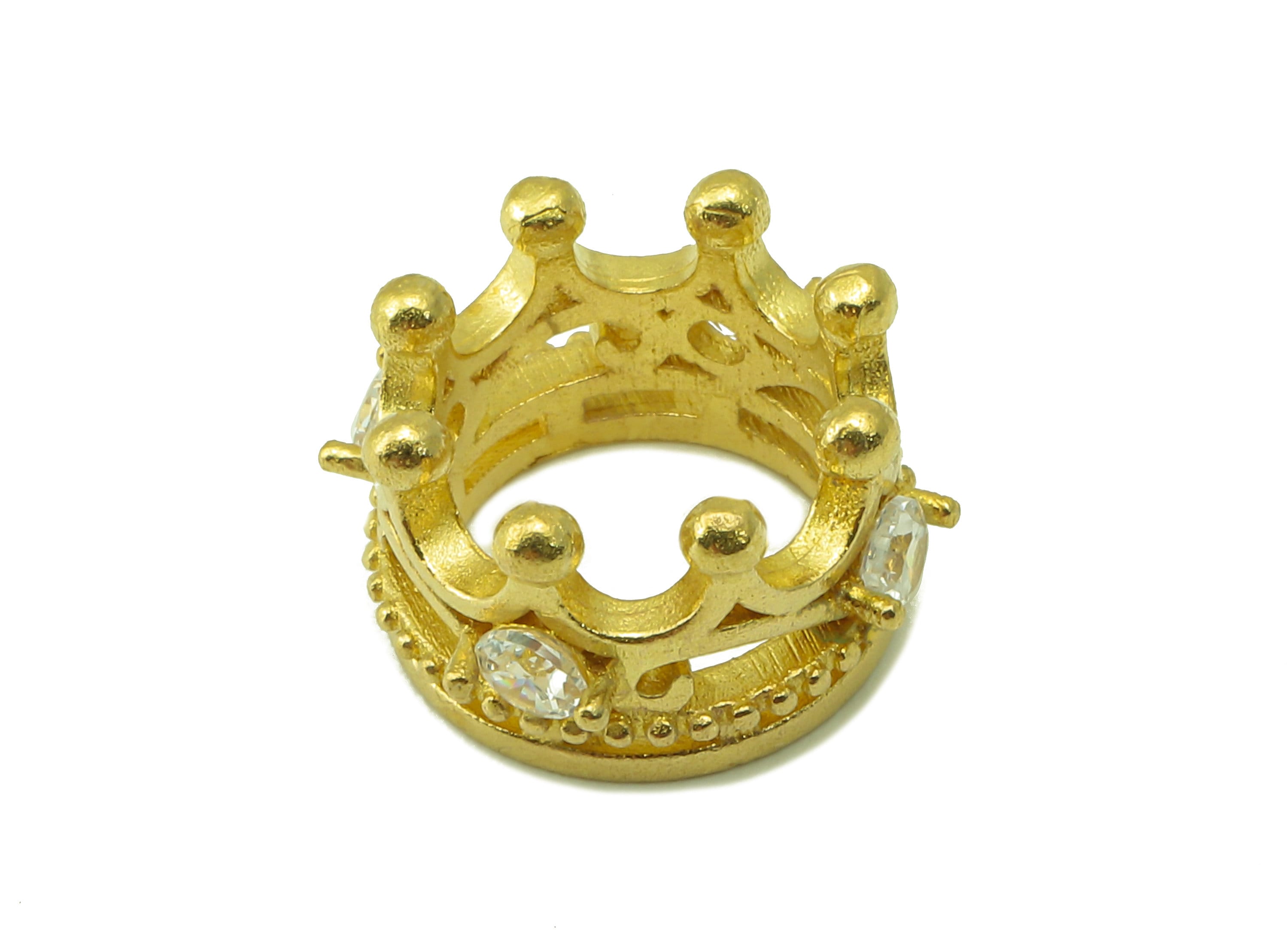 Brass Crown Bead - Raw Brass Cubic Zirconia Hollow Pendant - CZ Crown For Necklace Spacer - Jewelry Making - 13.73 x 7.93 x 1.73mm - PP8582 - DOMEDBAZAAR